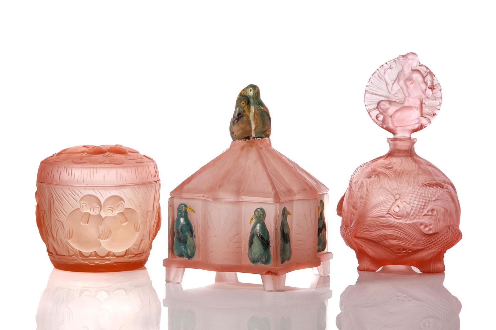 THREE CZECH & AMERICAN SATIN GLASS VANITY BOXES (1 of 5)