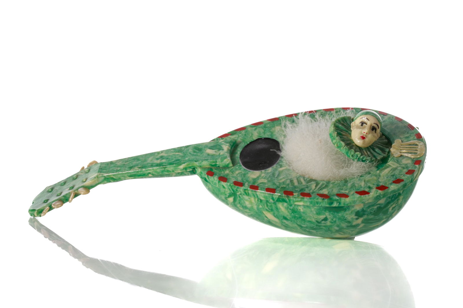 ART DECO CELLULOID GUITAR FORM POWDER PUFF (1 of 2)