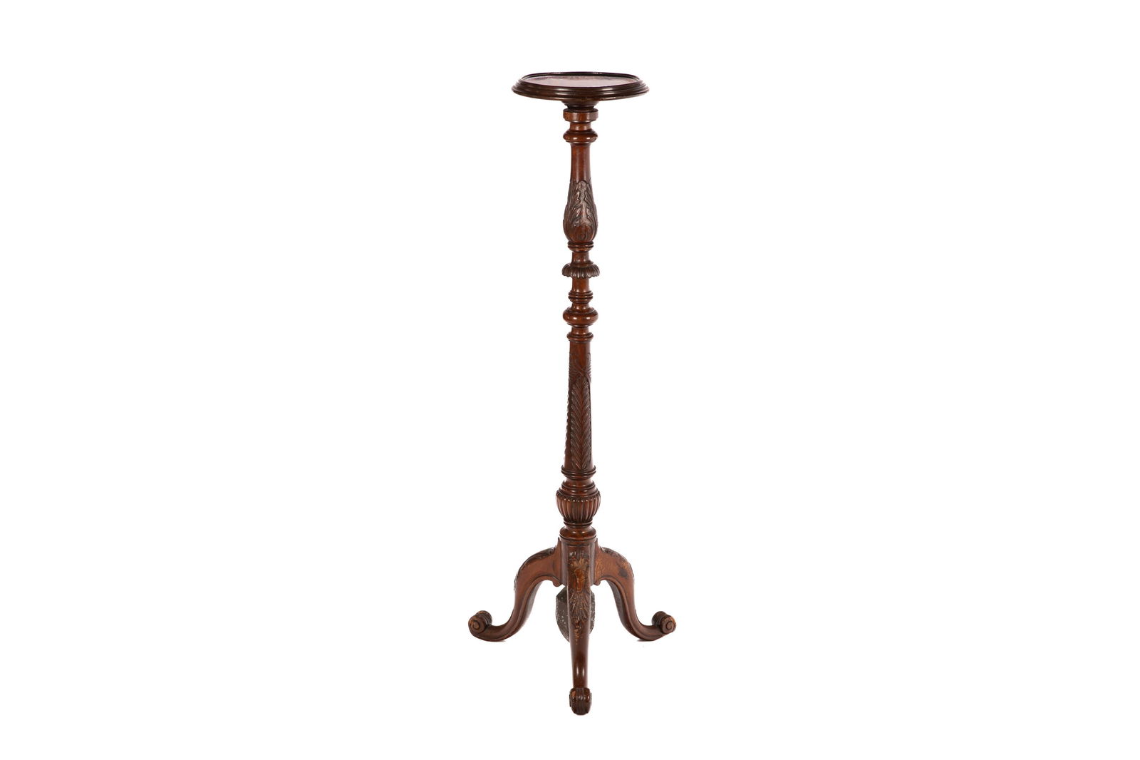 19th C ENGLISH HEAVILY CARVED CANDLE STAND (1 of 3)