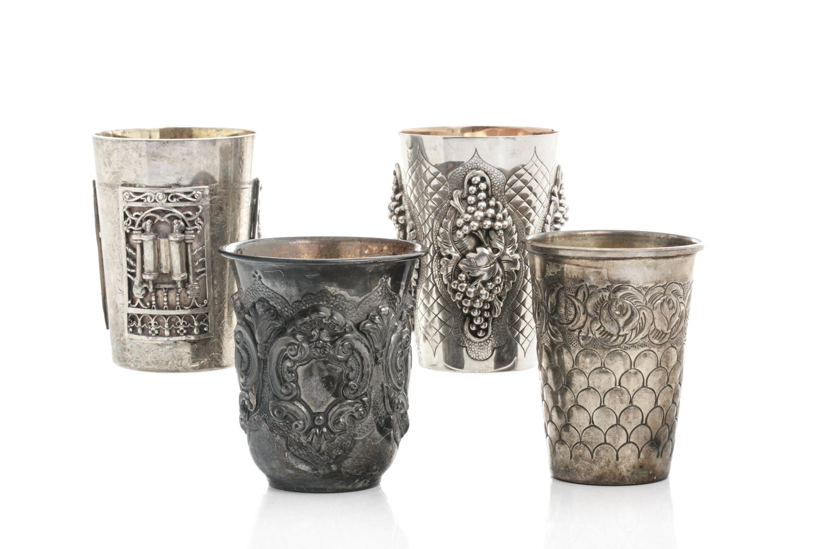 FOUR JUDAICA SILVER KIDDUSH CUPS, 510g (1 of 2)