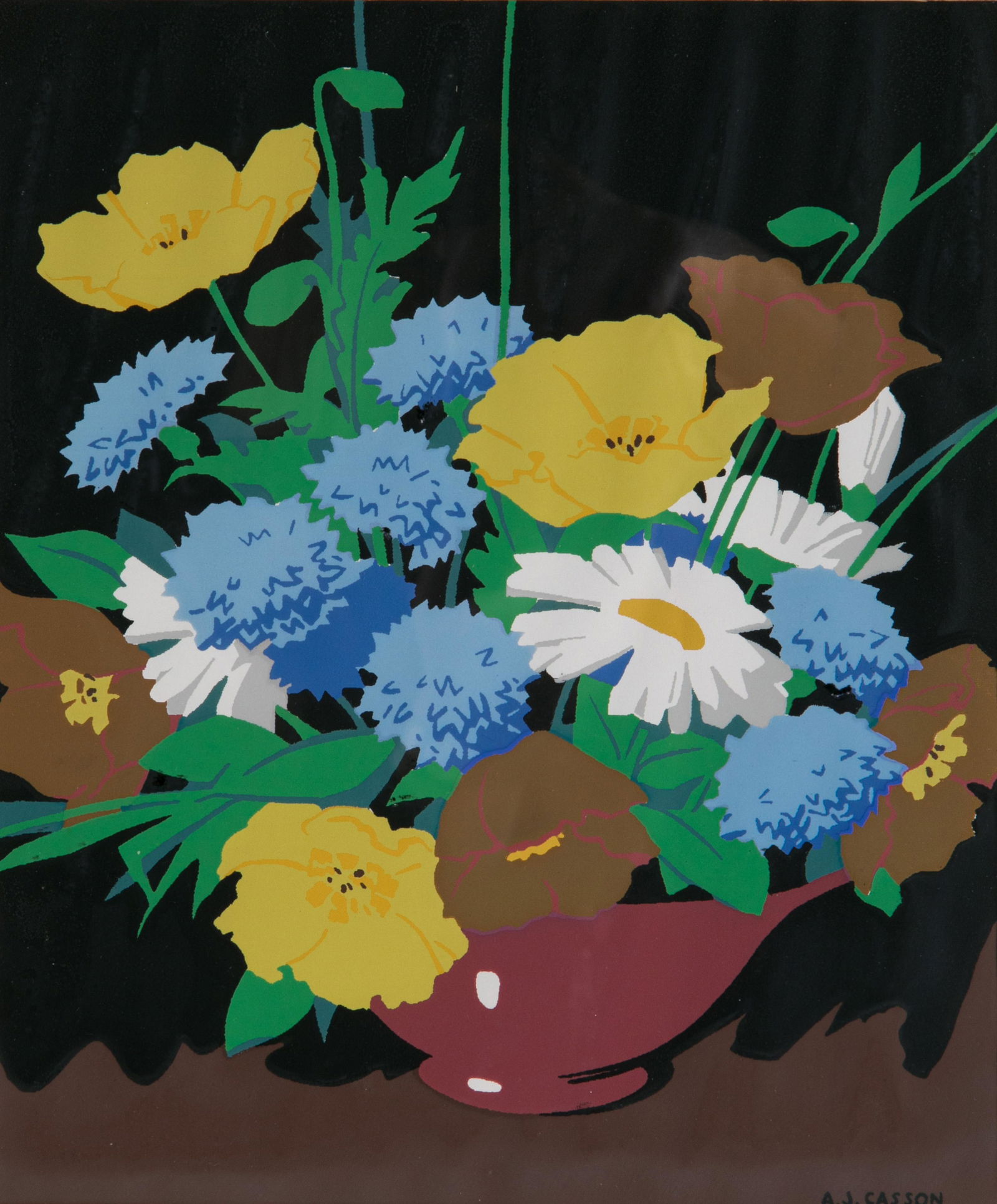 ALFRED JOSEPH CASSON (Canadian, 1898-1992): Still Life Colour silkscreen Signed in the plate Framed with original Sampson Matthews matting Size: 21 x 15 in. (overall framed) Provenance: From the Family of Charles Matthews, by descent to present