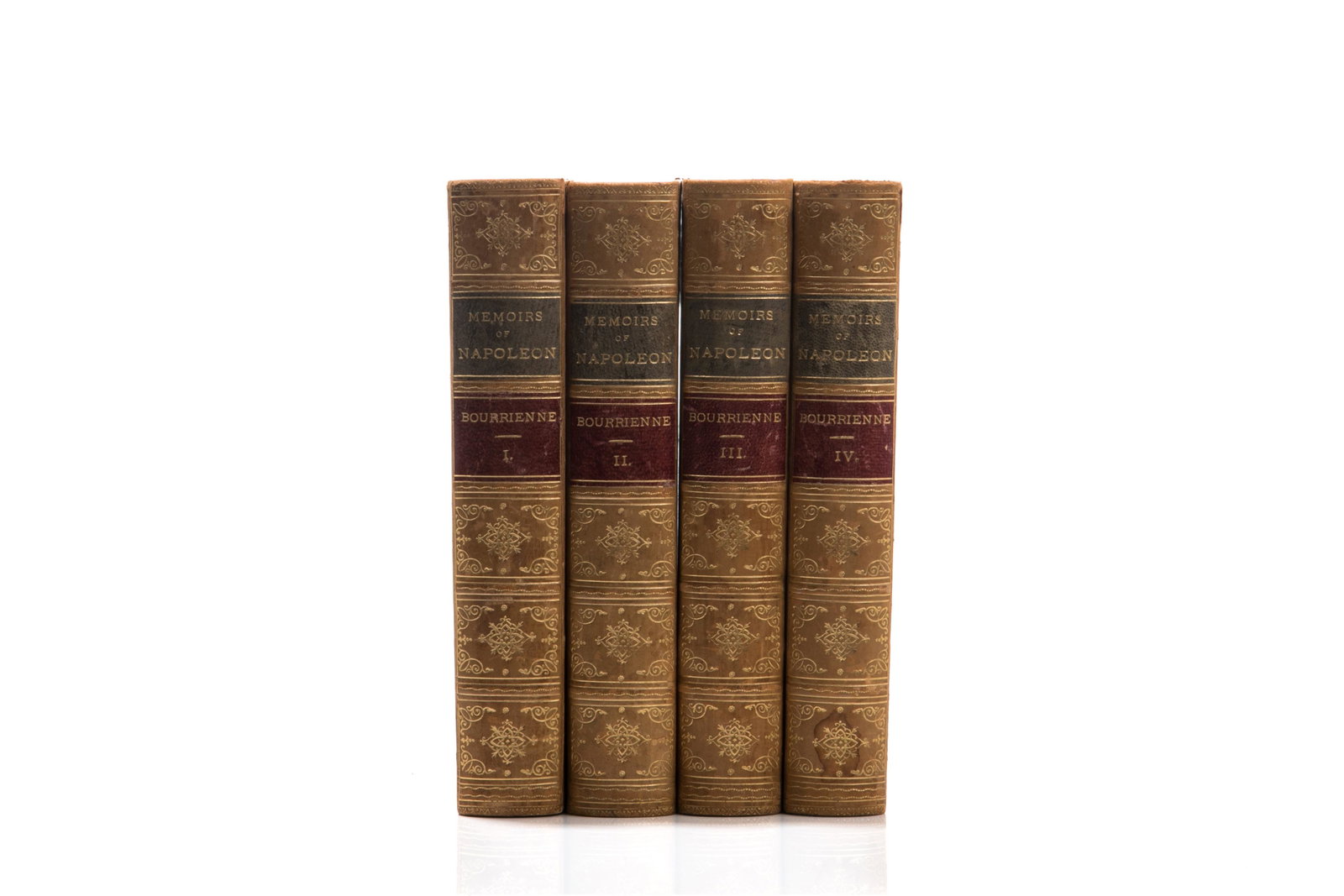 BOURRIENNE MEMOIRS OF NAPOLEON BONAPARTE (4 VOLS): Bourrienne, Louis Antoine Fauvelet. MEMOIRS OF NAPOLEON BONAPARTE, 4 vols (New York: Thomas Y. Crowell, ca. 1895).4 volumes in 8vo. Uniformly bound in half calf leather over marble boards; gilt titles