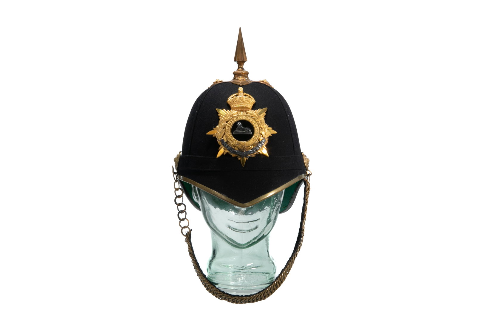EDWARDIAN HOME SERVICE HELMET: An 1878 pattern officer's home service helmet for the Lincolnshire Regiment early 20th century. Height 29 cm (11 1/2 in.) Provenance: The Collection of Yarema Gribowski