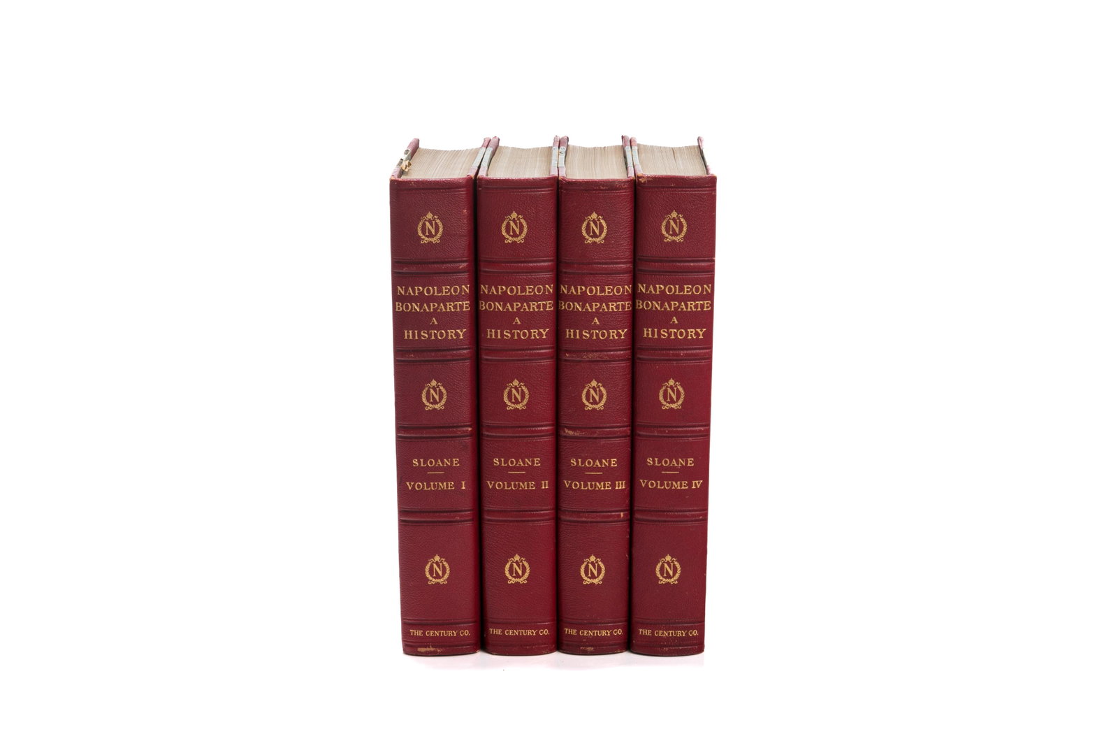 WILLIAM SLOANE LIFE OF NAPOLEON BONAPARTE (4 VOLS): Sloane, William. LIFE OF NAPOLEON BONAPARTE, 4 vols (New York: The Century Co., 1896). 4 volumes in 4to. Uniformly bound with half redmorocco over marbled boards; spines with raised bands, gilt titles