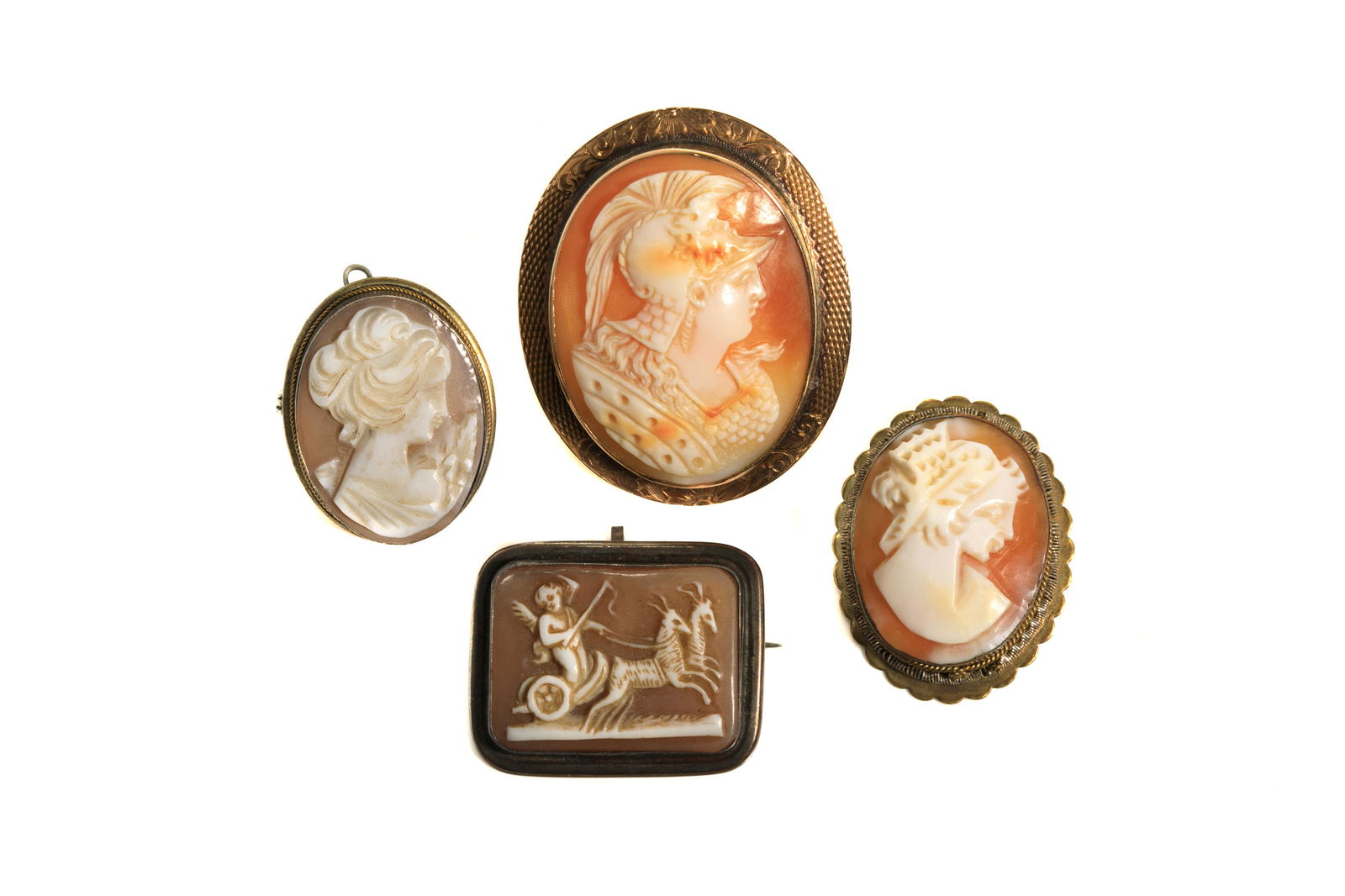 FOUR ANTIQUE & VINTAGE CAMEO BROOCHES (1 of 1)