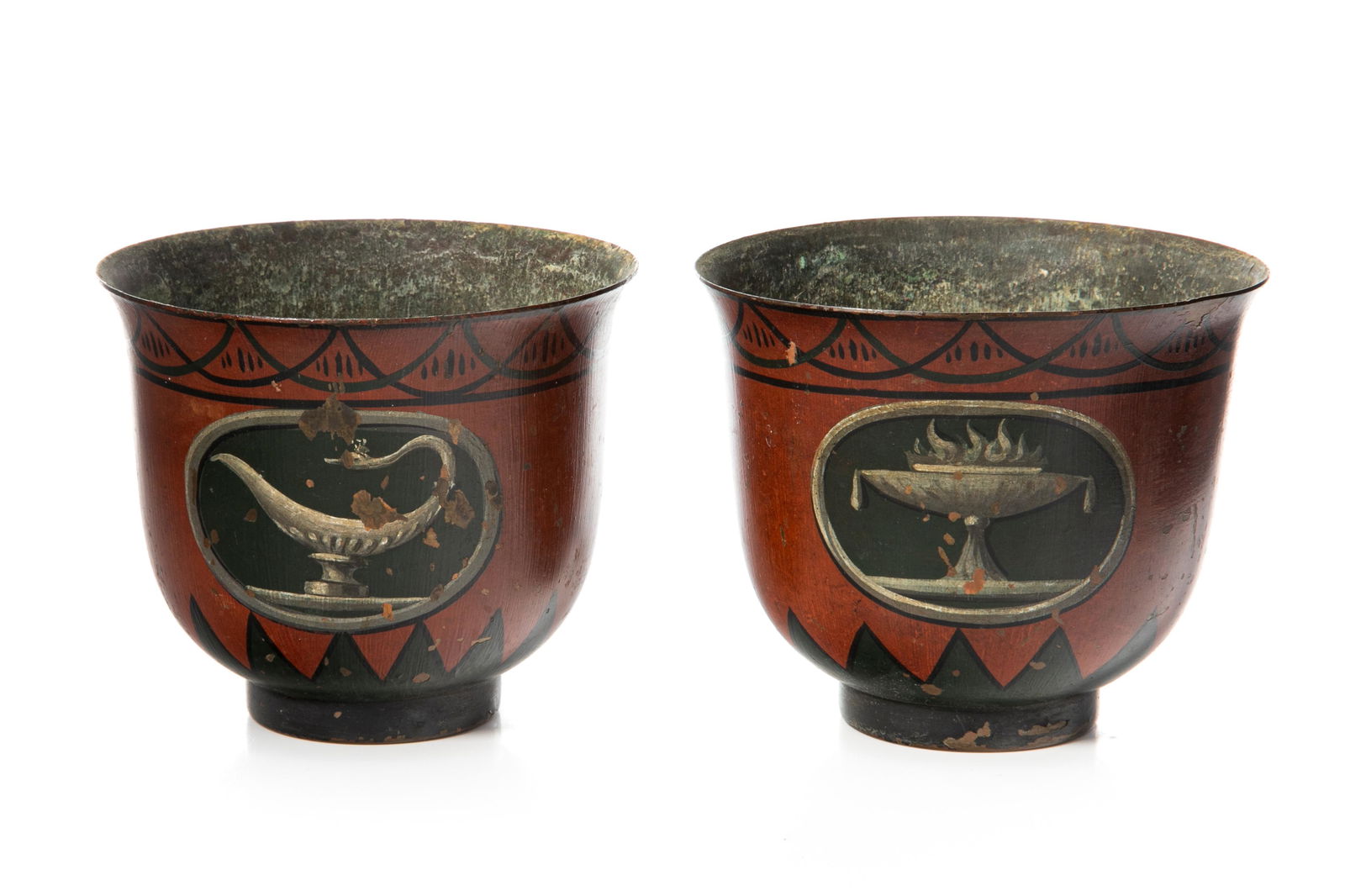 19th C PAIR OF FRENCH EMPIRE TOLEWARE CACHE POT (1 of 4)