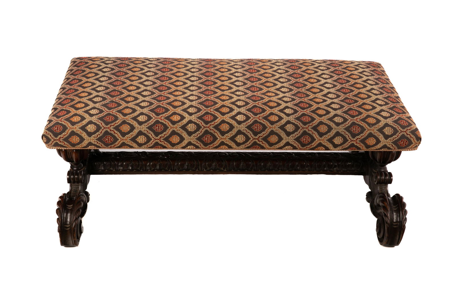 OVERSIZED OTTOMAN WITH HEAVILY CARVED BASE (1 of 5)