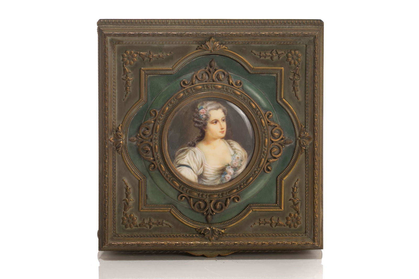 FRENCH BRASS BOX WITH PORTRAIT MINIATURE (1 of 4)