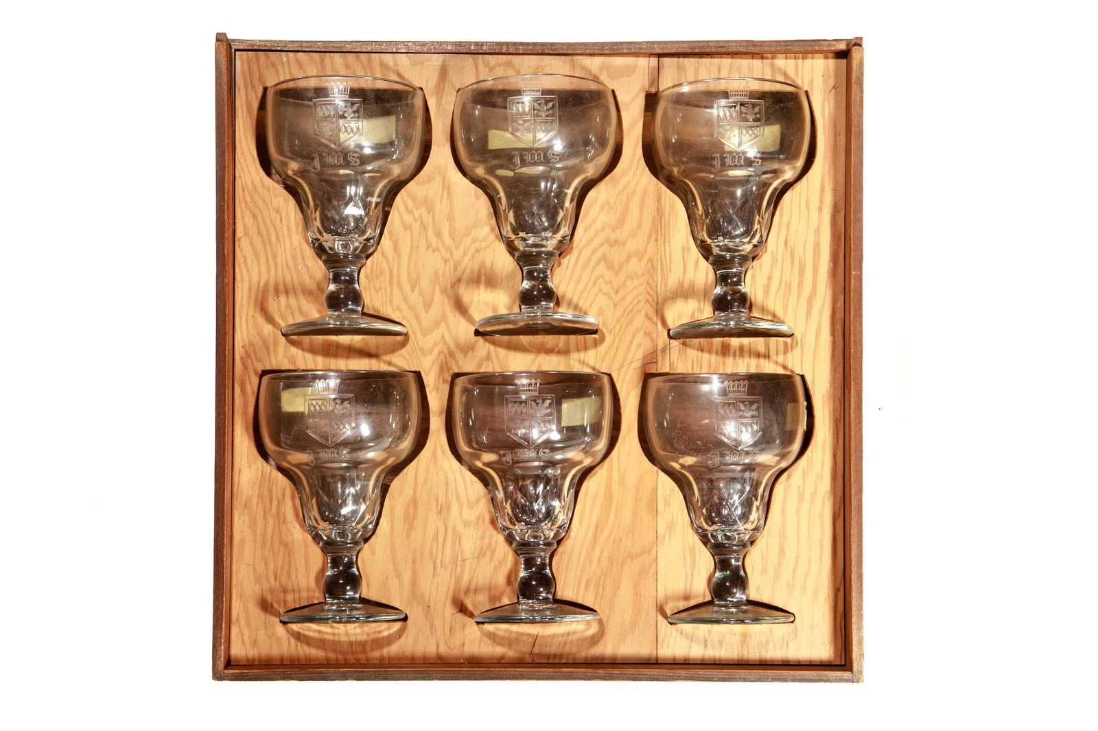 SIX 18th C GLASS GOBLETS OF JOHN MONTAGUE WITH BOX (1 of 5)