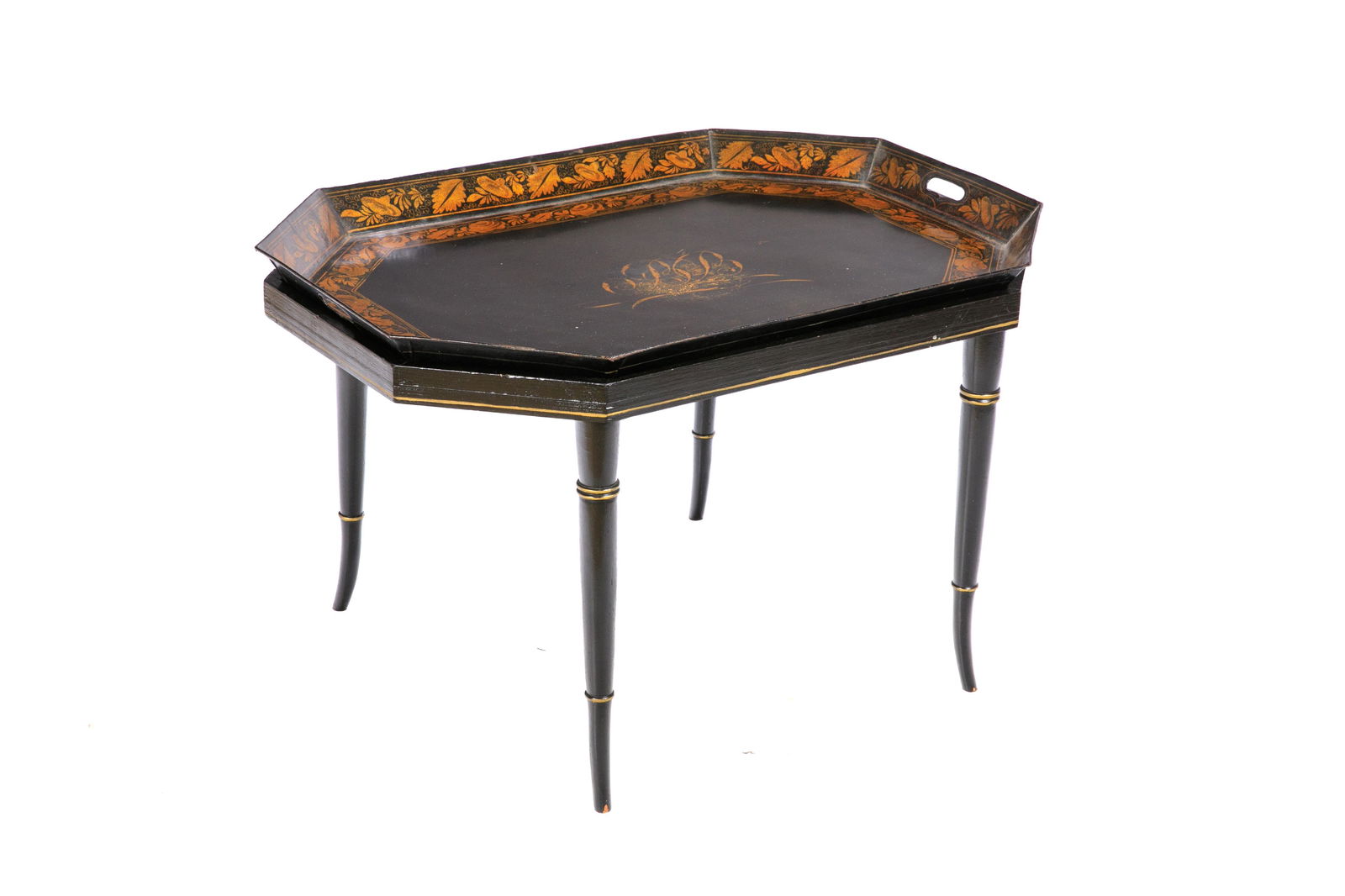 ANTIQUE TOLE PAINTED TRAY ON STAND (1 of 4)