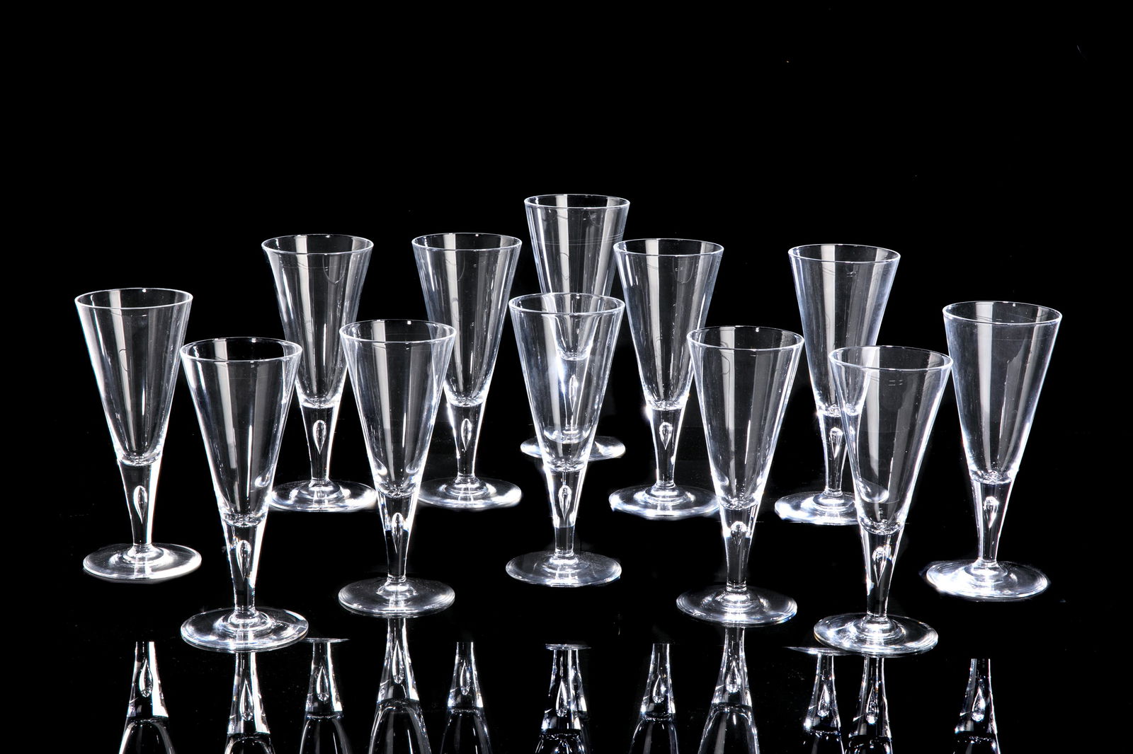 TWELVE STEUBEN CLEAR GLASS TALL WATER GOBLETS (1 of 2)