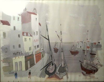 ANTOINE VILLARD (1867-1934) HARBOUR SCENE: Watercolour. L 55 X W70 cm.