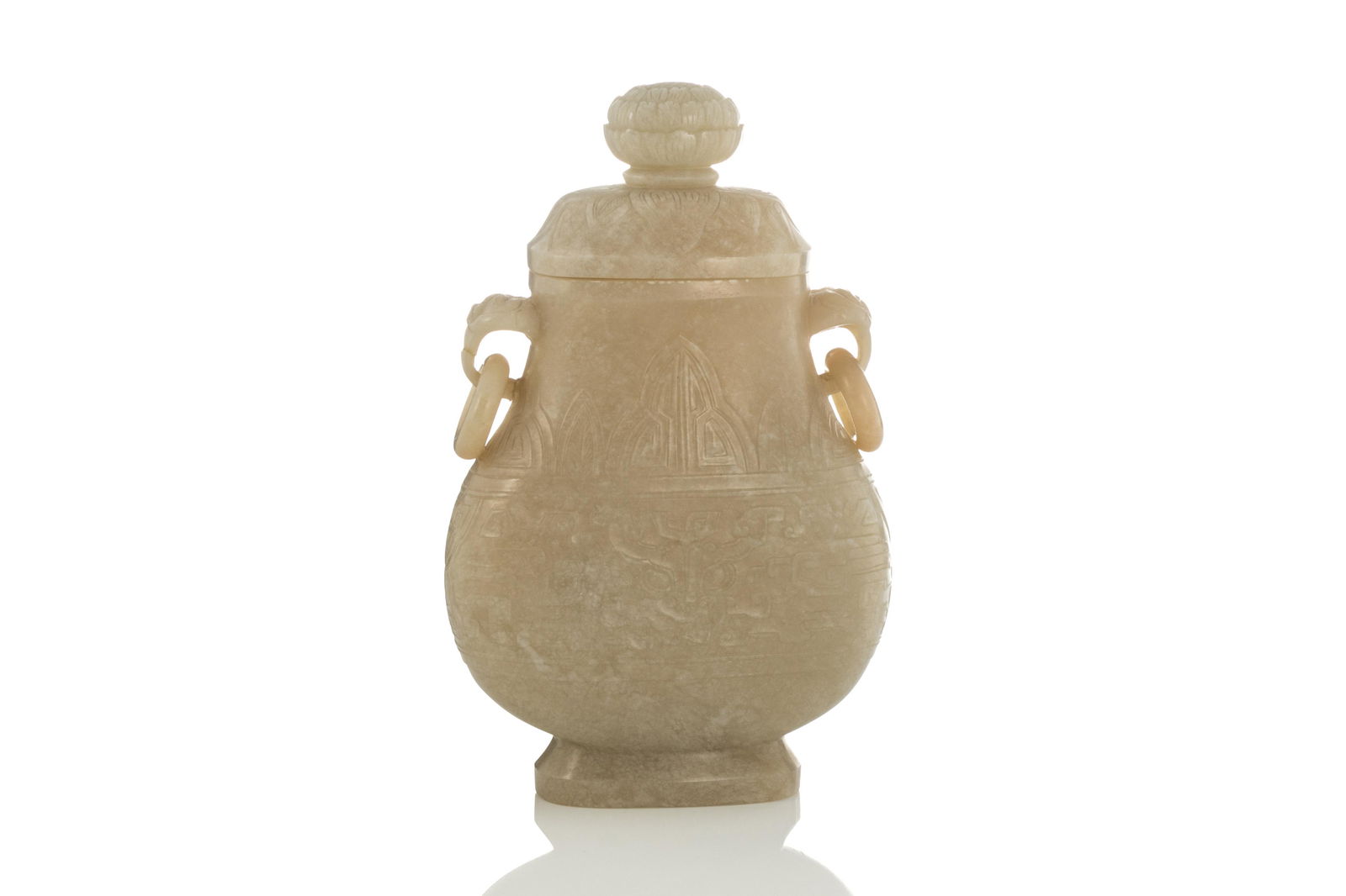 CHINESE WHITE JADE CARVED ARCHAIC HU VASE (1 of 3)