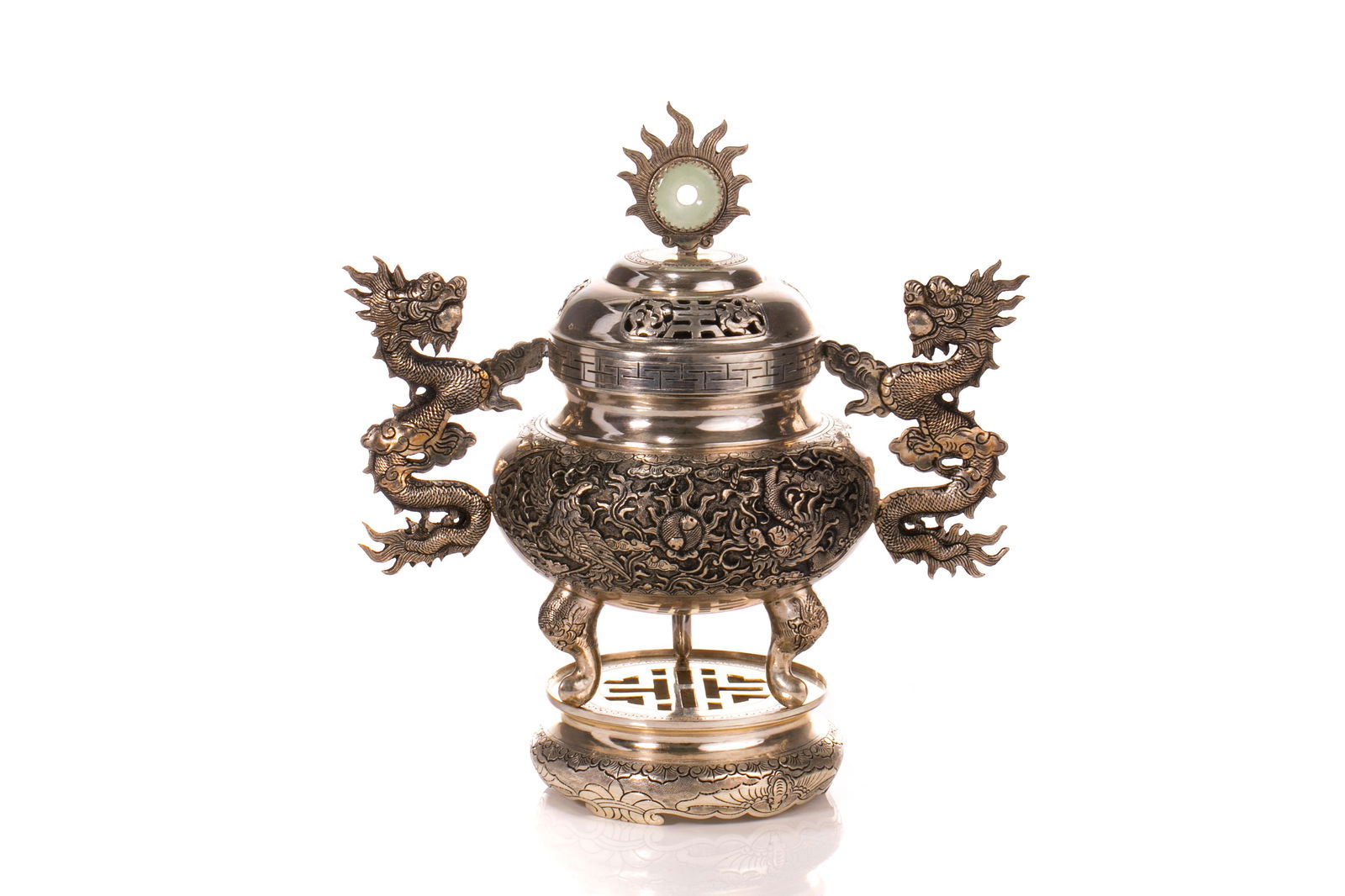 CHINESE COVERED SILVER CENSER ON ORIGINAL STAND (1 of 5)
