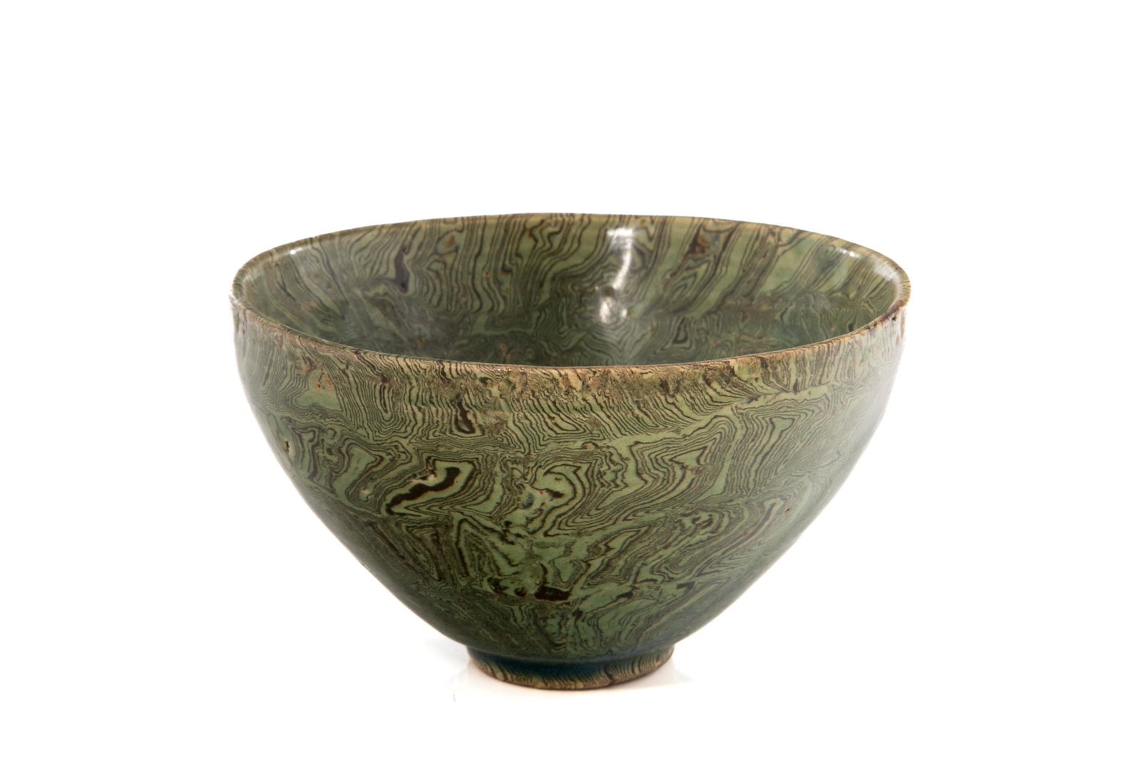 A CHINESE MARBLE GLAZED GREEN POTTERY BOWL (1 of 3)