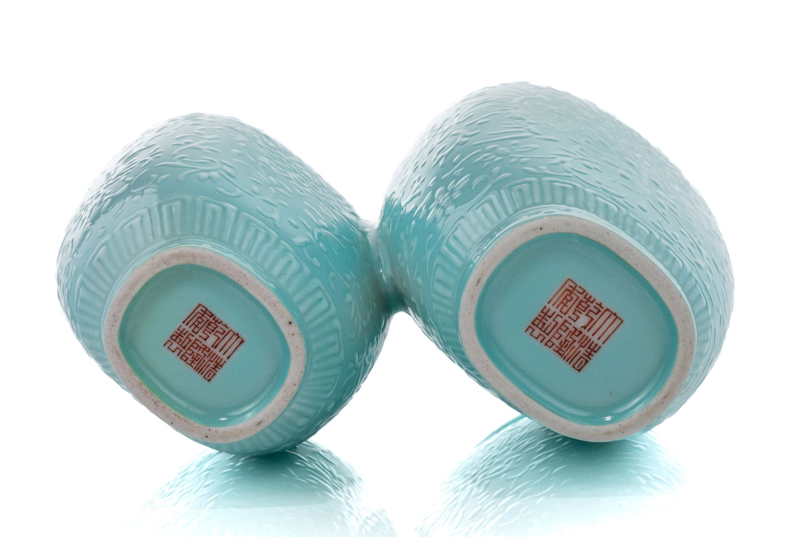 CHINESE CONJOINED TURQUOISE GLAZE PORCELAIN VASE (1 of 4)