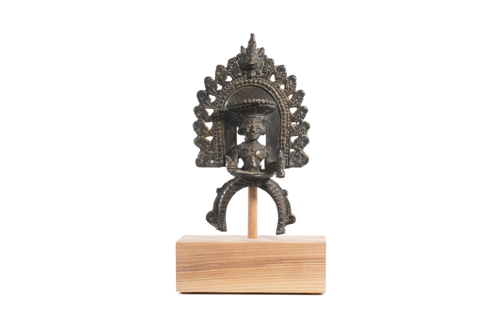 INDIAN KERALA BRONZE SHIVA FIGURE ON WOOD BASE (1 of 3)