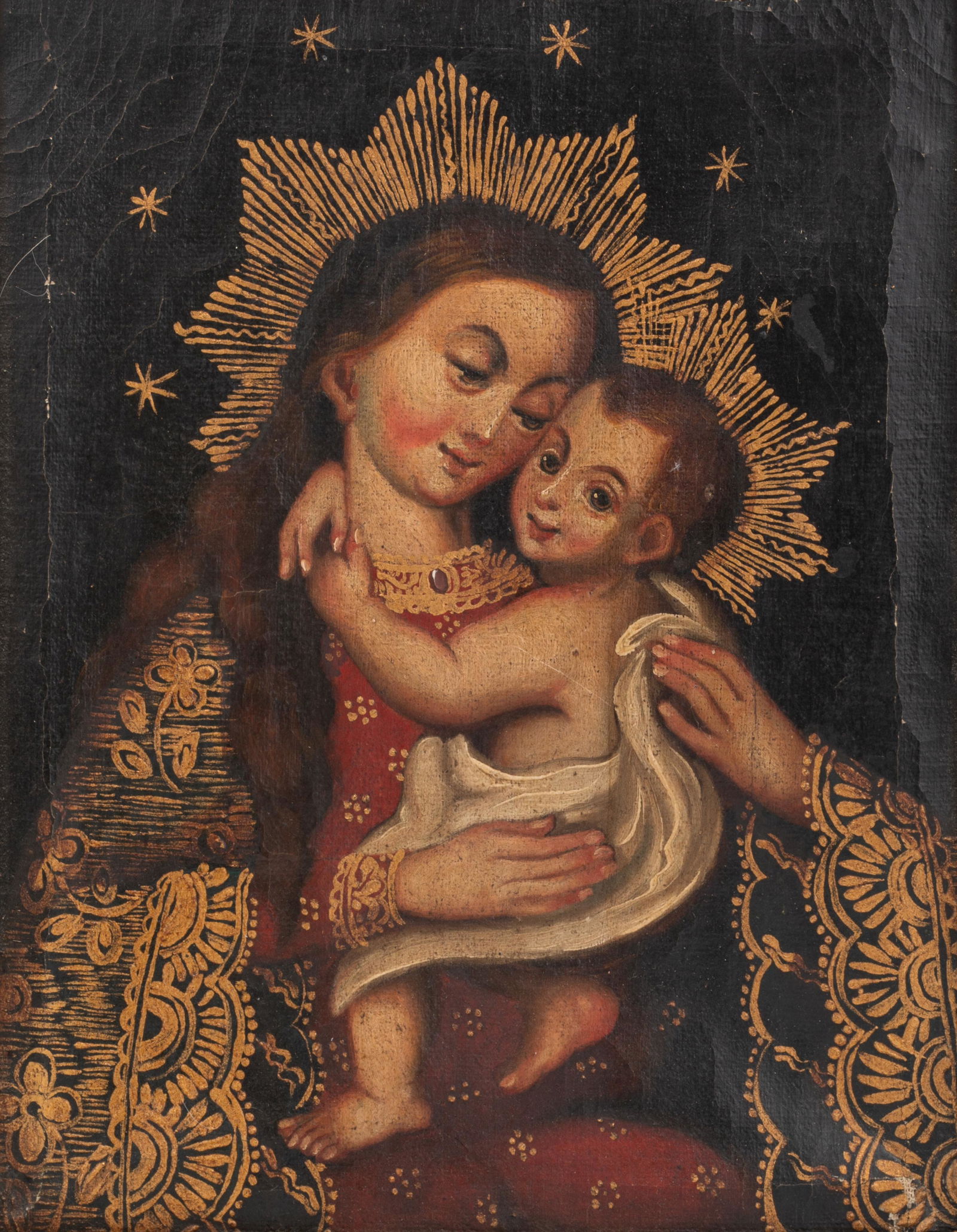 ANTIQUE MEXICAN RETABLO PAINTING ON CANVAS (1 of 3)