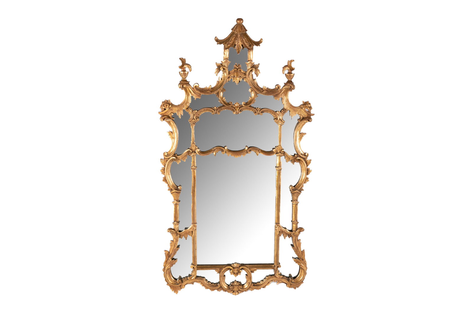 CHIPPENDALE DESIGN CARVED GILTWOOD MIRROR: 19th / early 20th C. H. 59" W. 32"