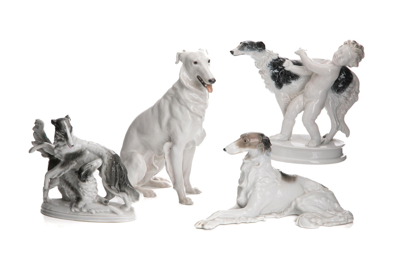FOUR CONTINENTAL PORCELAIN BORZOI FIGURES (1 of 6)