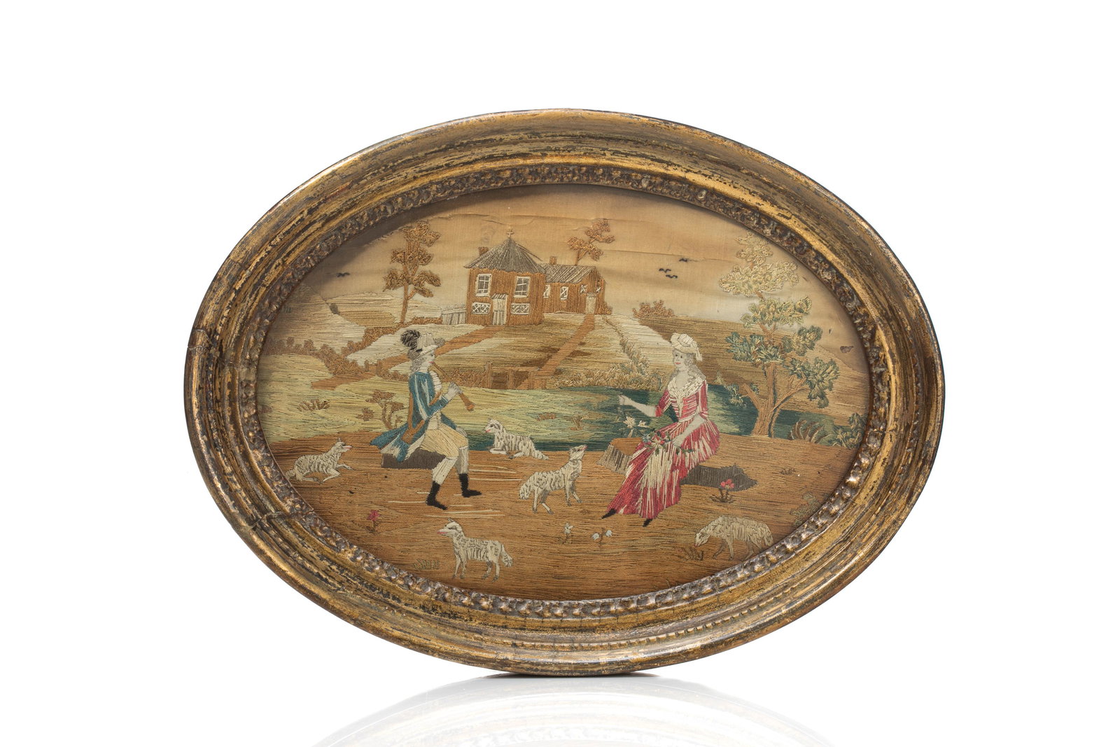 ANTIQUE GEORGIAN FRAMED PASTORAL NEEDLEWORK (1 of 5)