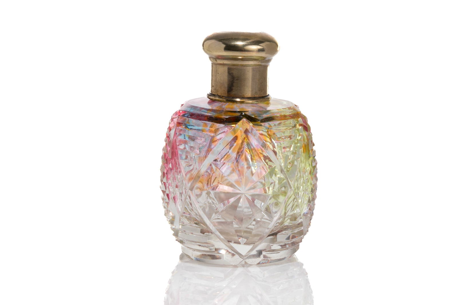 RAINBOW TRI-COLOUR CUT GLASS SCENT BOTTLE (1 of 5)