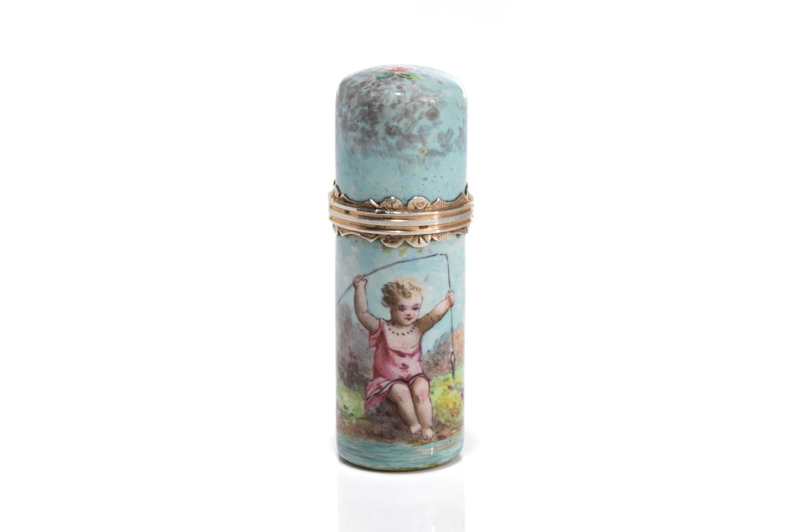 19th C FRENCH ENAMEL & SILVER MOUNTED SCENT BOTTLE (1 of 5)