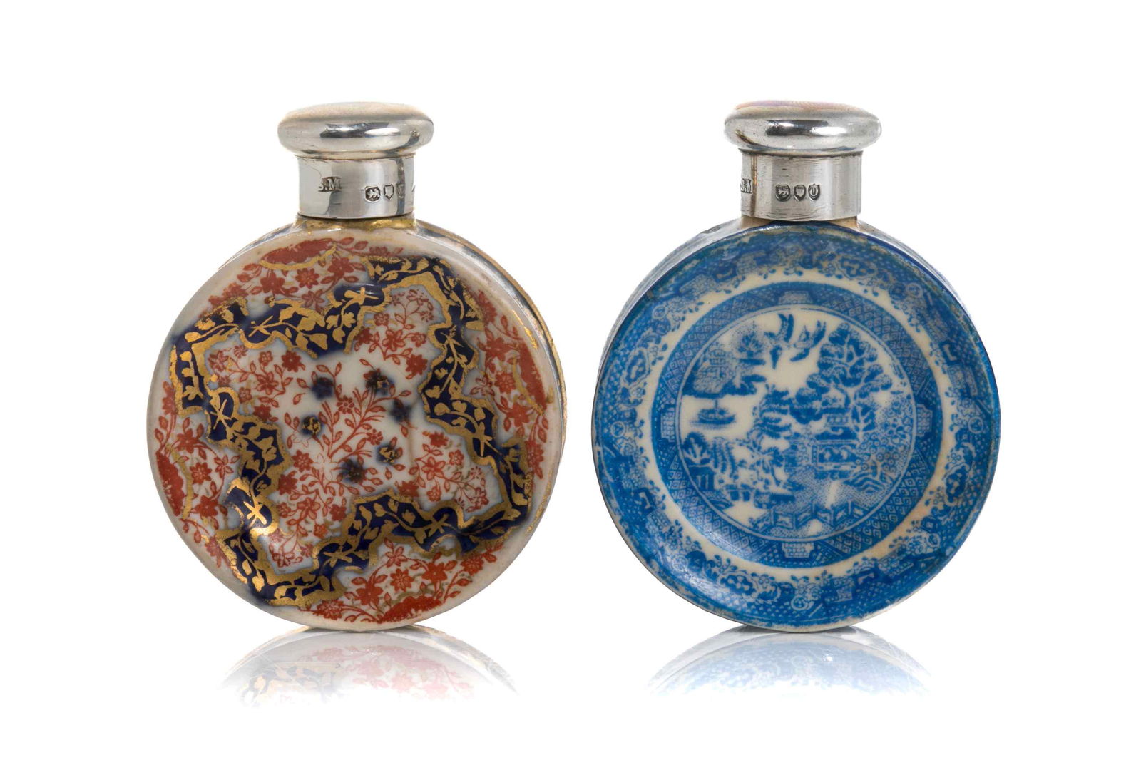 TWO SAMPSON MORDAN TOPPED PORCELAIN SCENT BOTTLES (1 of 2)