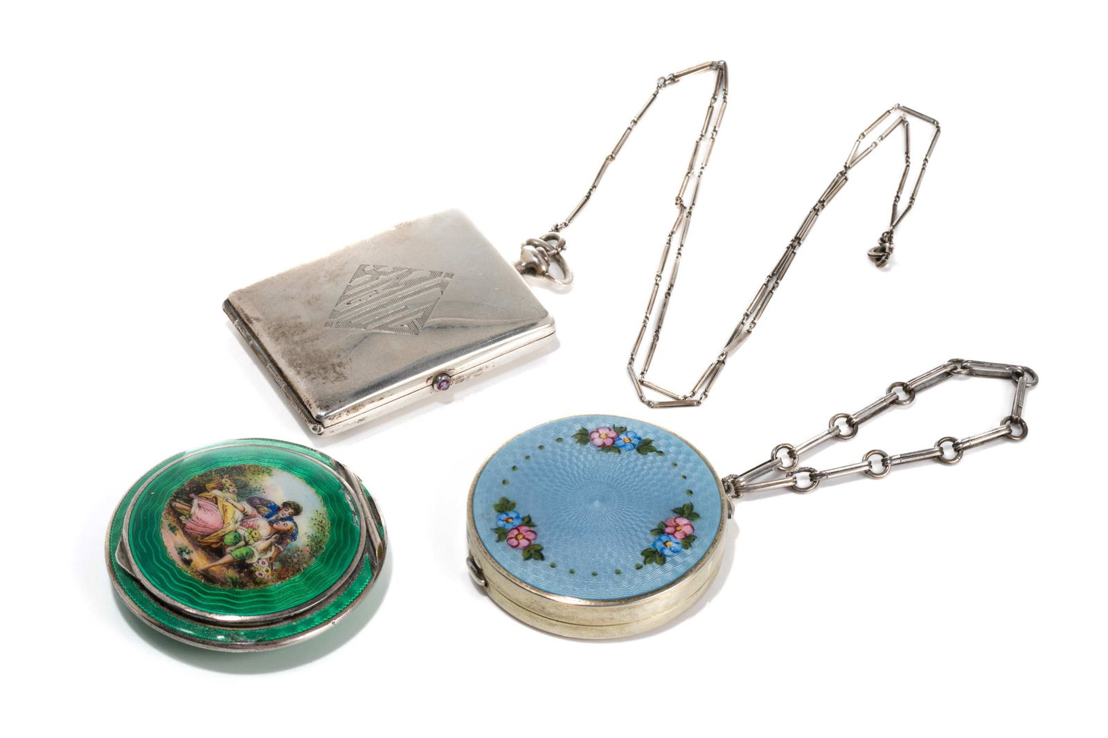 THREE ART DECO SILVER COMPACTS (1 of 2)