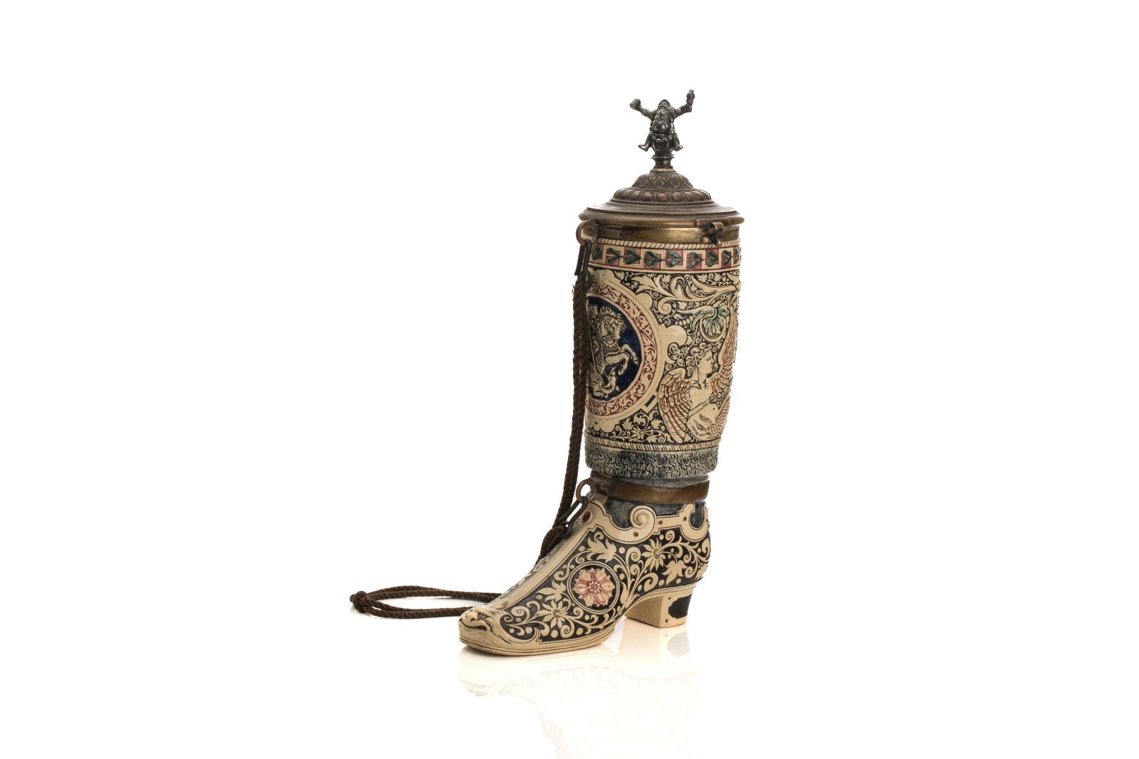 19th C GERMAN STONEWARE BOOT FORM STEIN (1 of 10)
