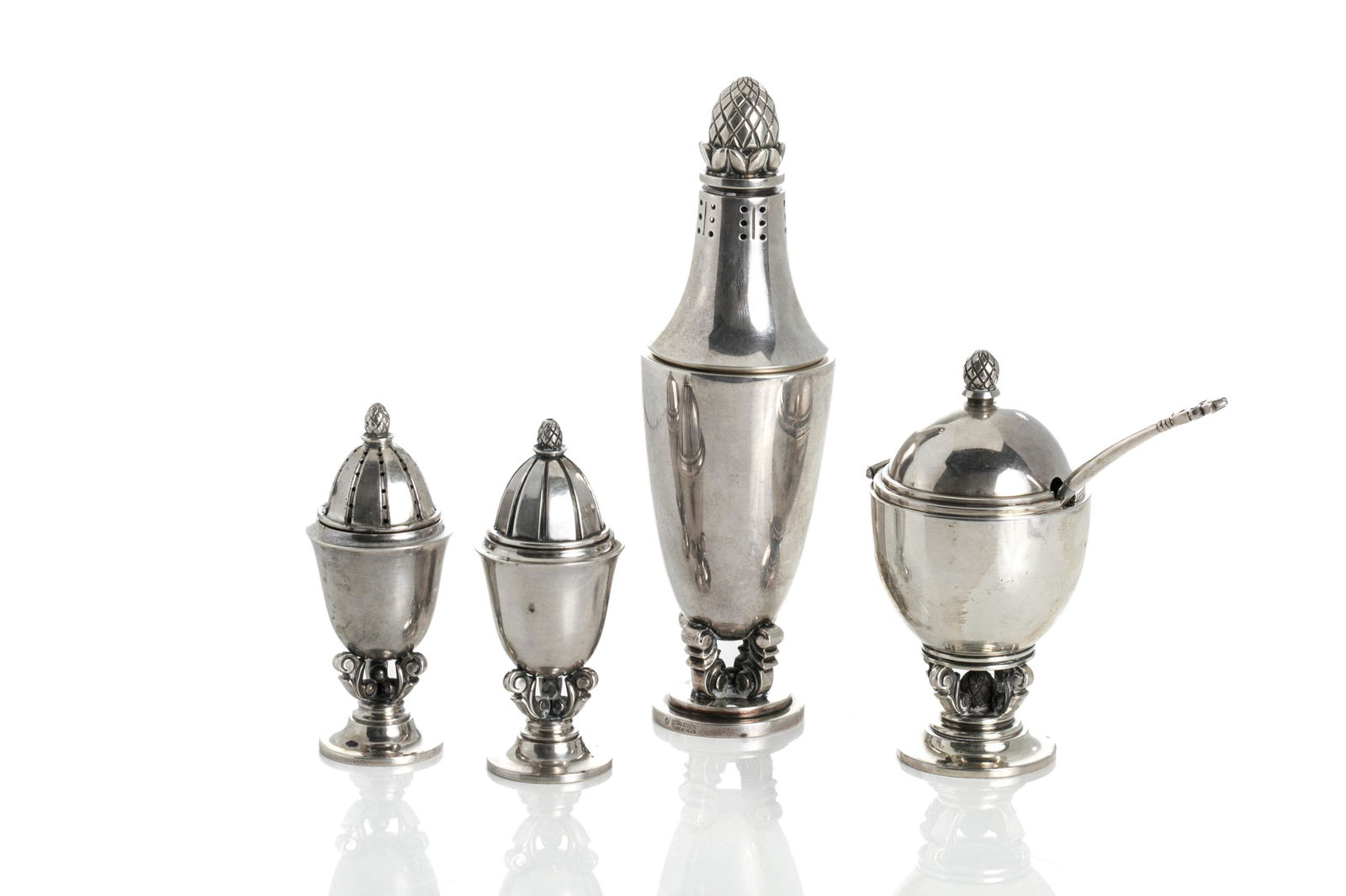 GEORG JENSEN FOUR PC SILVER CONDIMENT SET, 389g (1 of 2)