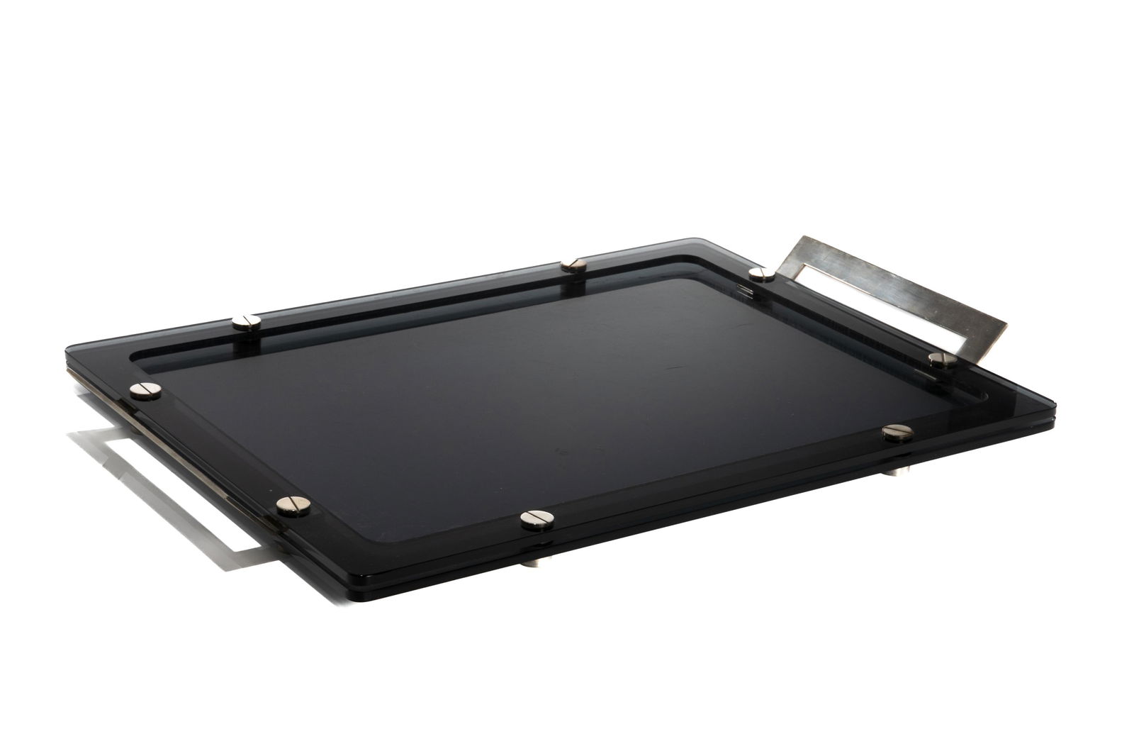 VINTAGE GREY LUCITE & STAINLESS STEEL BAR TRAY (1 of 1)