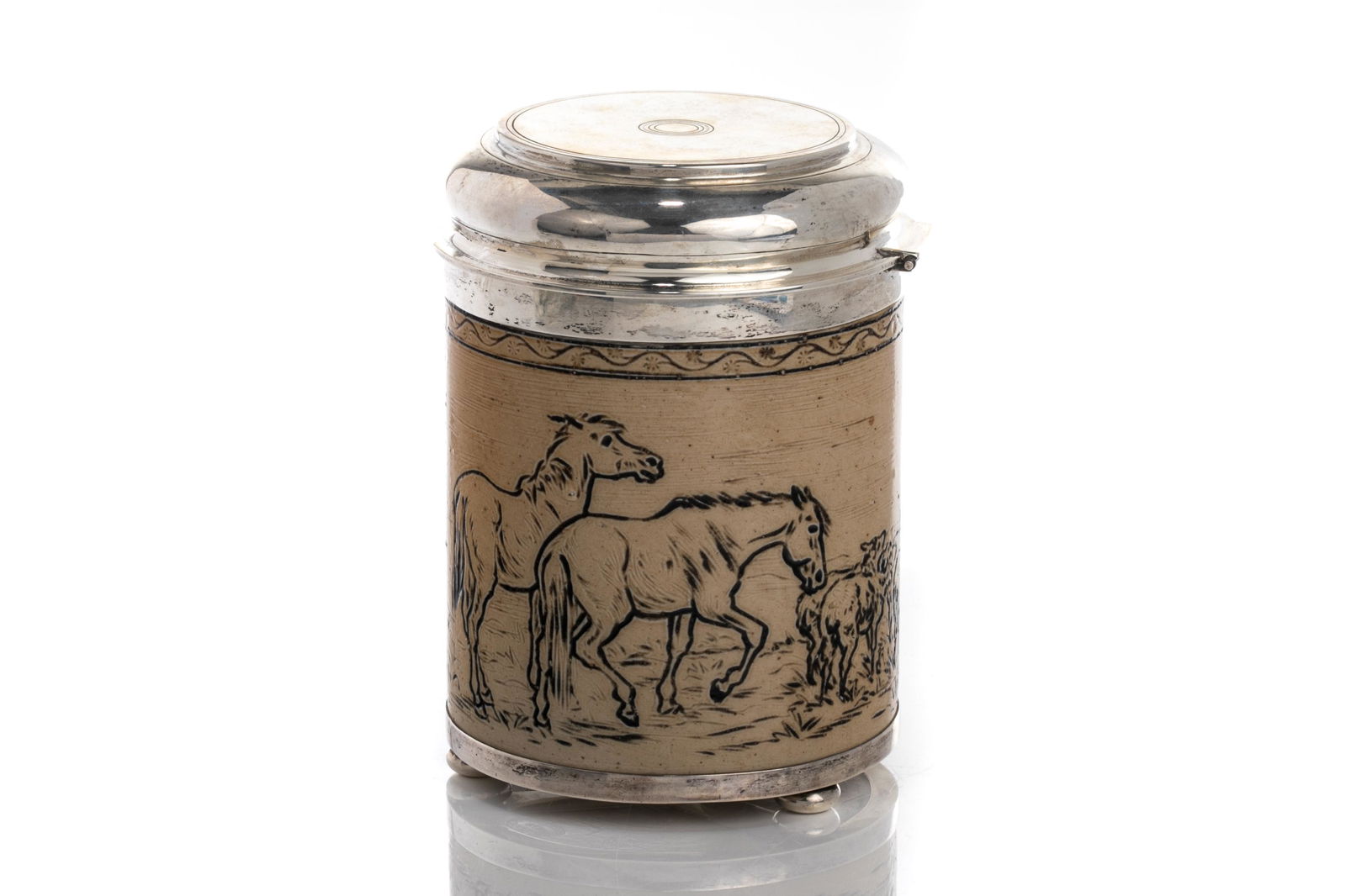 DOULTON LAMBETH SILVER MOUNTED BISCUIT BARREL (1 of 4)