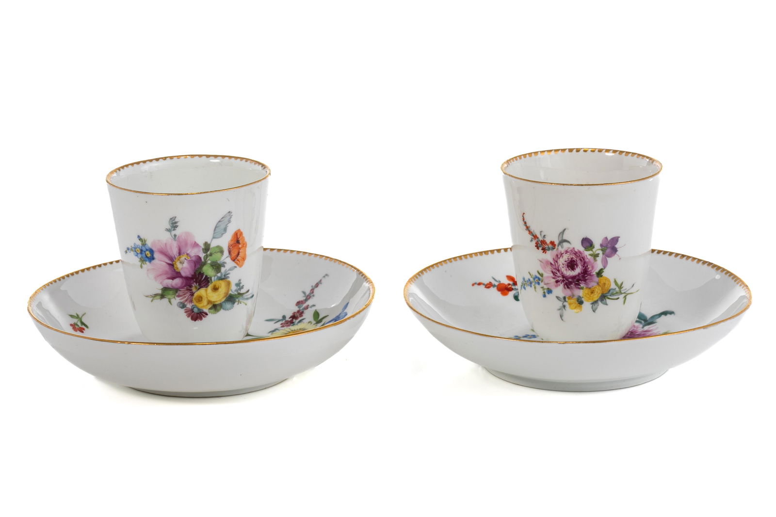 PAIR OF 18th C MEISSEN CHOCOLATE CUPS & SAUCERS (1 of 4)