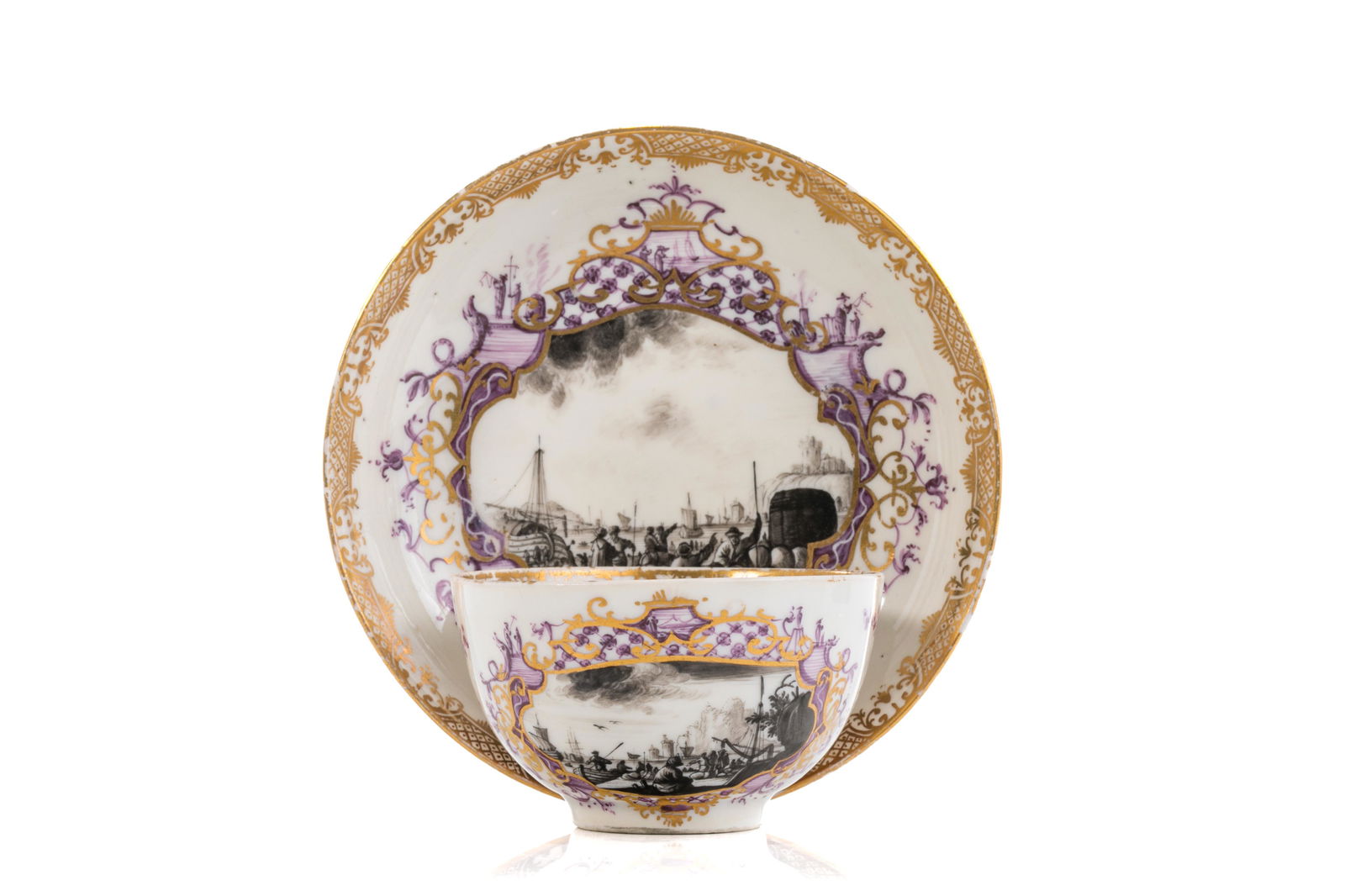 18th C MEISSEN PORCELAIN TEA BOWL & SAUCER (1 of 4)