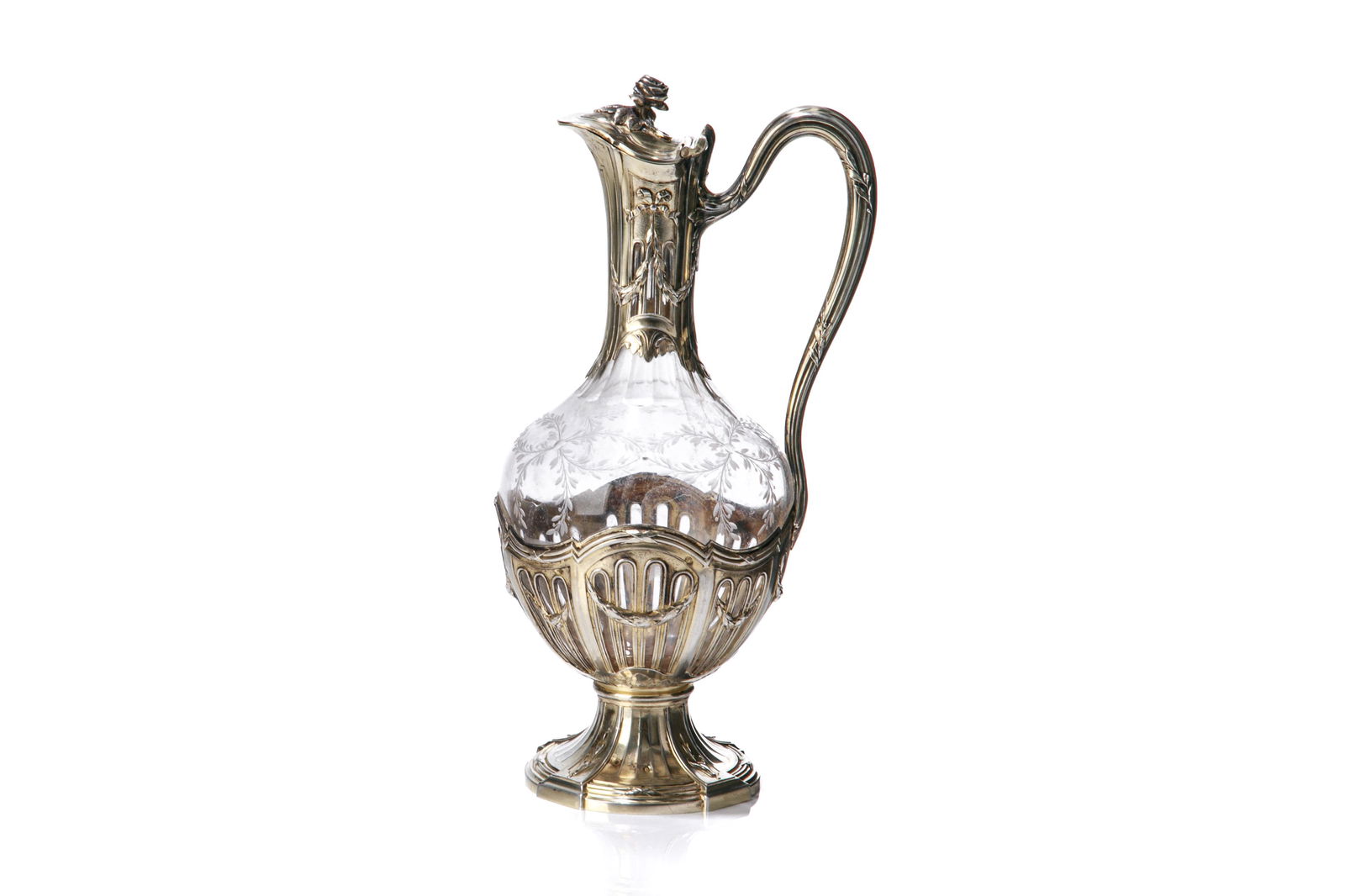 19th C FRENCH SILVER MOUNTED CUT GLASS EWER (1 of 2)