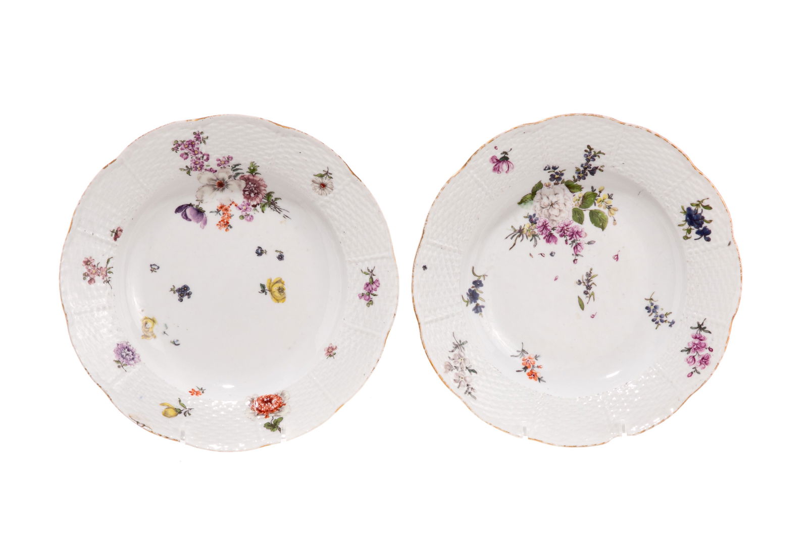 TWO 18th C BASKET WEAVE MEISSEN PORCELAIN PLATES (1 of 2)
