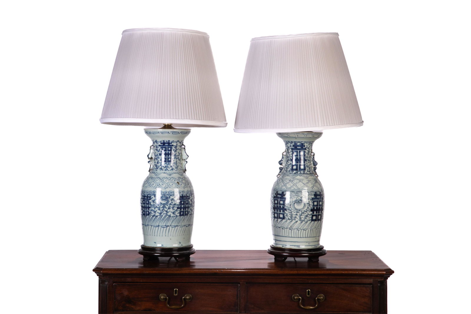 PAIR OF CHINESE PORCELAIN SHOU VASES AS LAMPS (1 of 1)