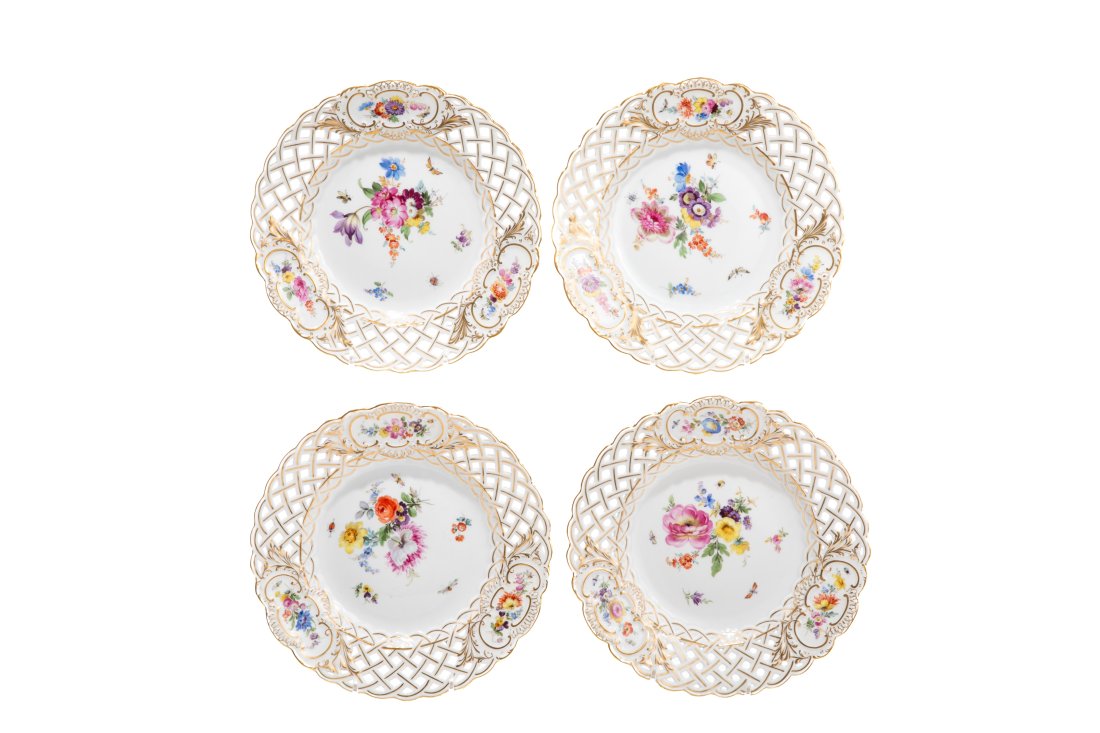 FOUR MEISSEN PIERECED PORCELAIN PLATES (1 of 4)