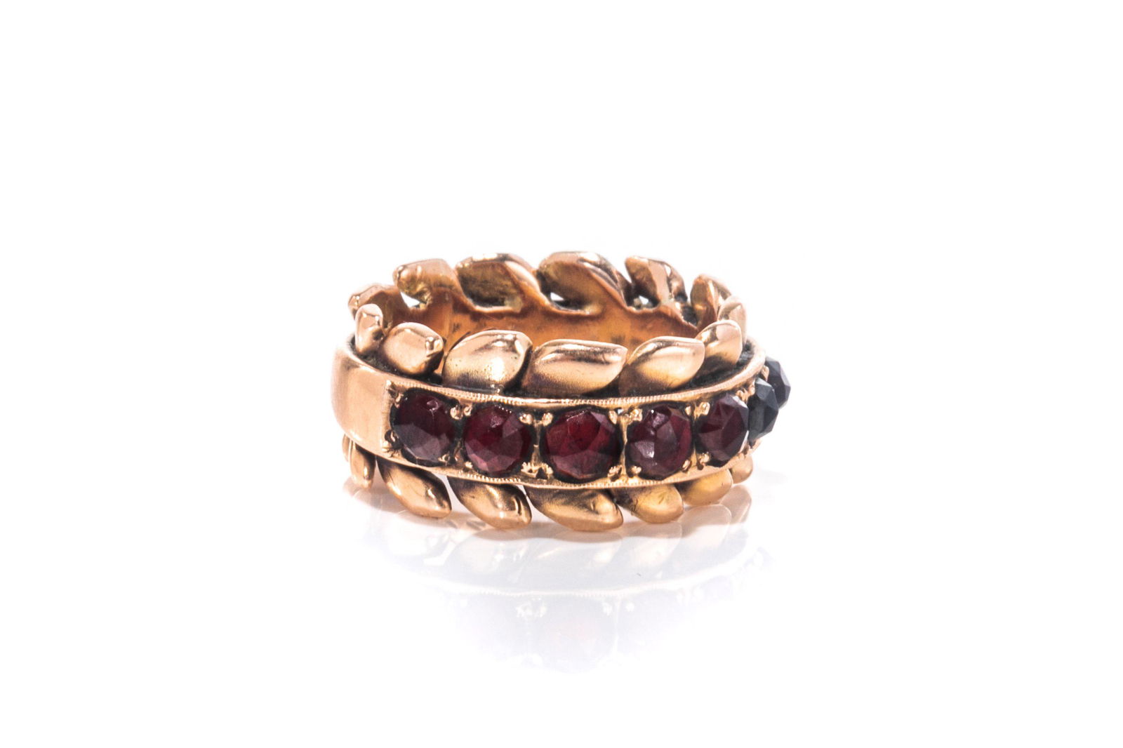 ANTIQUE 14K ROSE GOLD GARNET DRESS RING, 11g (1 of 6)