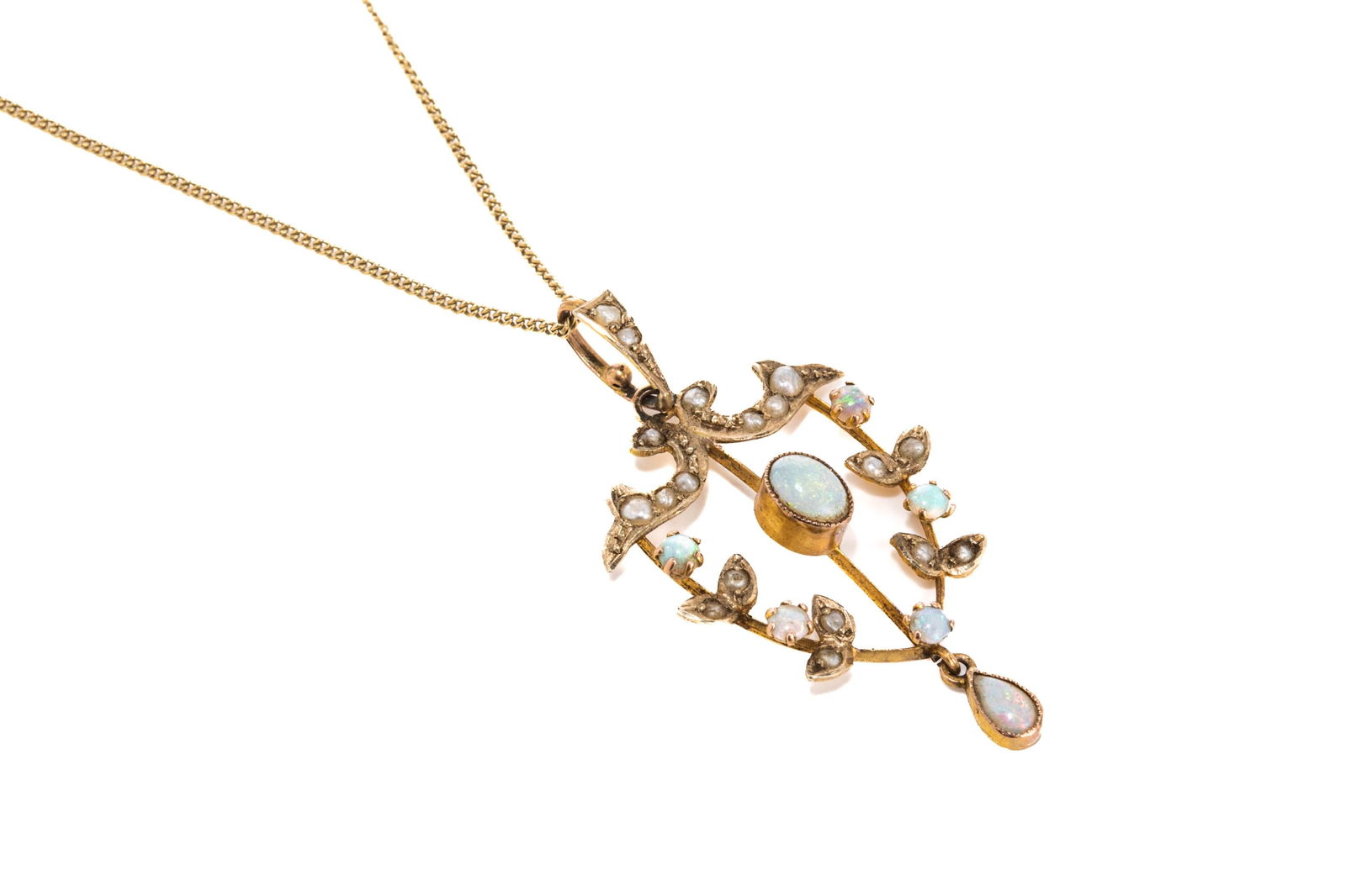 9K GOLD ART NOUVEAU PENDANT ON 10K GOLD CHAIN, 2.8 (1 of 3)