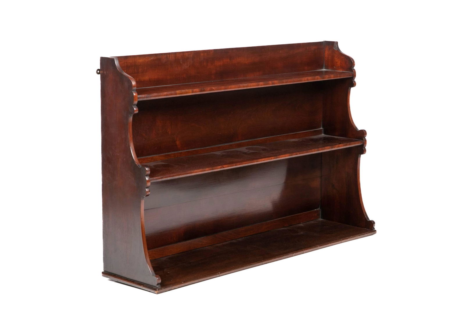 19th C ENGLISH MAHOGANY THREE-TIER WALL SHELF (1 of 1)