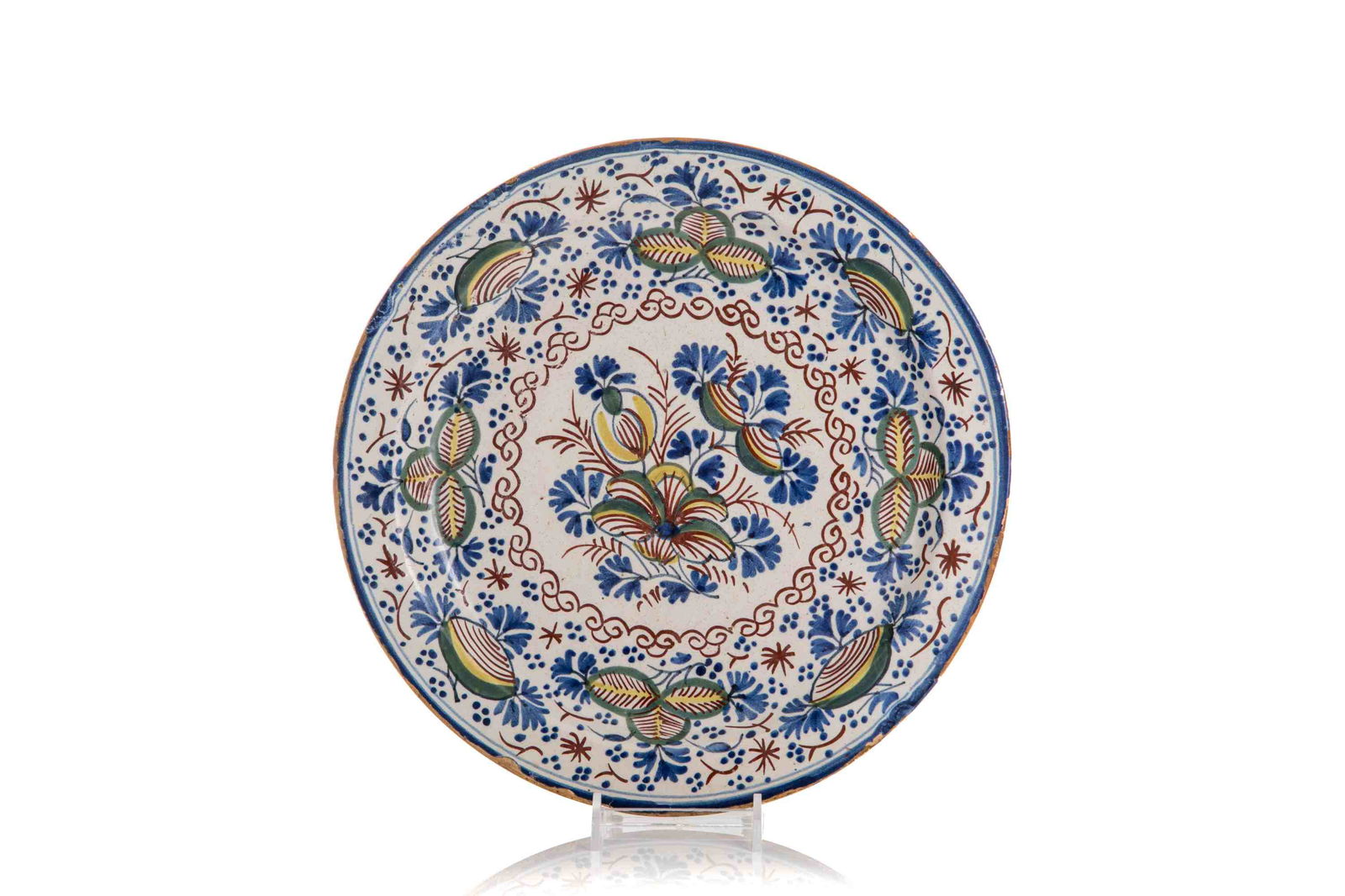 BRISTOL DELFTWARE POTTERY POLYCHROME DISH (1 of 2)