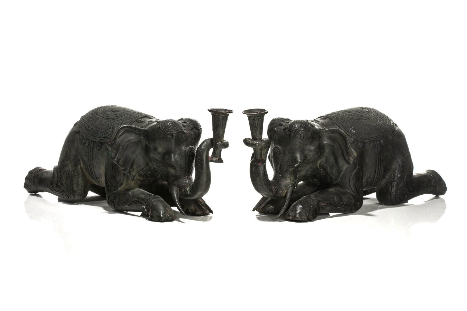 PAIR OF BRONZE ELEPHANT CANDLESTICKS (1 of 4)
