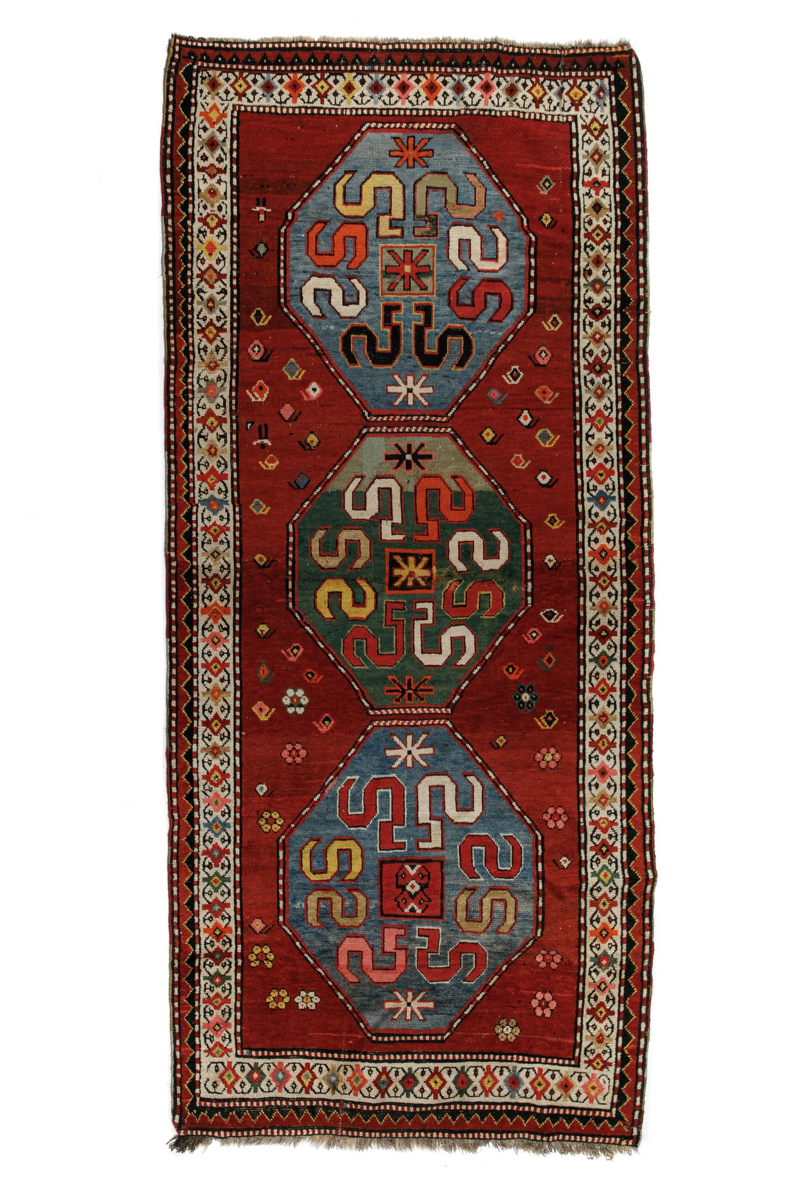 BEAUTIFUL ANTIQUE KARABAGH CLOUDBAND KAZAK RUG (1 of 4)