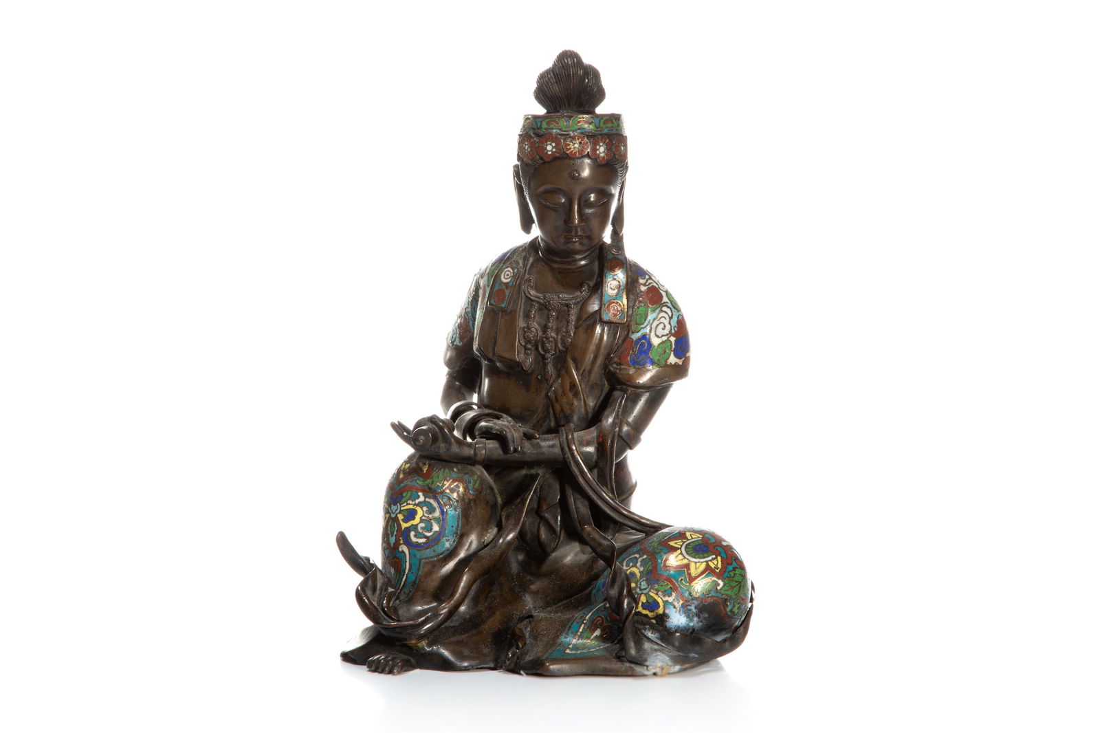 LARGE BRONZE GUANYIN WITH CHAMPLEVE ENAMELS (1 of 6)