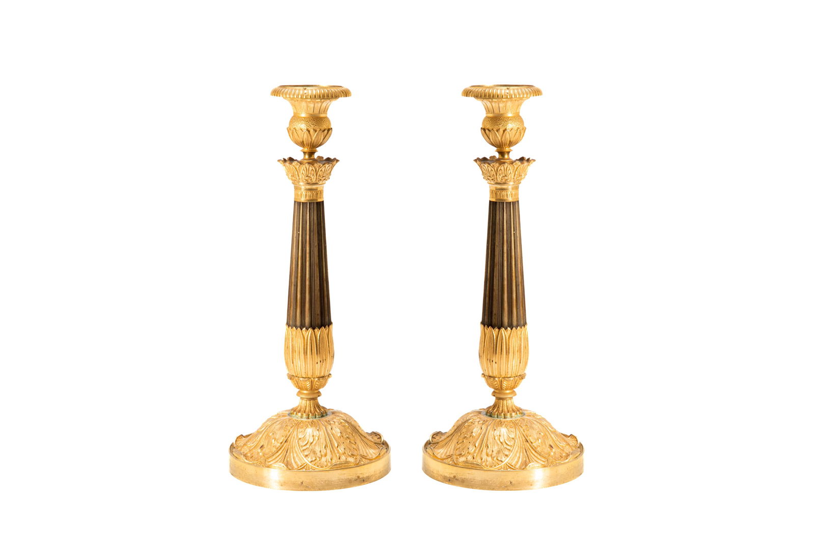 PAIR OF FRENCH EMPIRE GILT BRONZE CANDLESTICKS (1 of 1)
