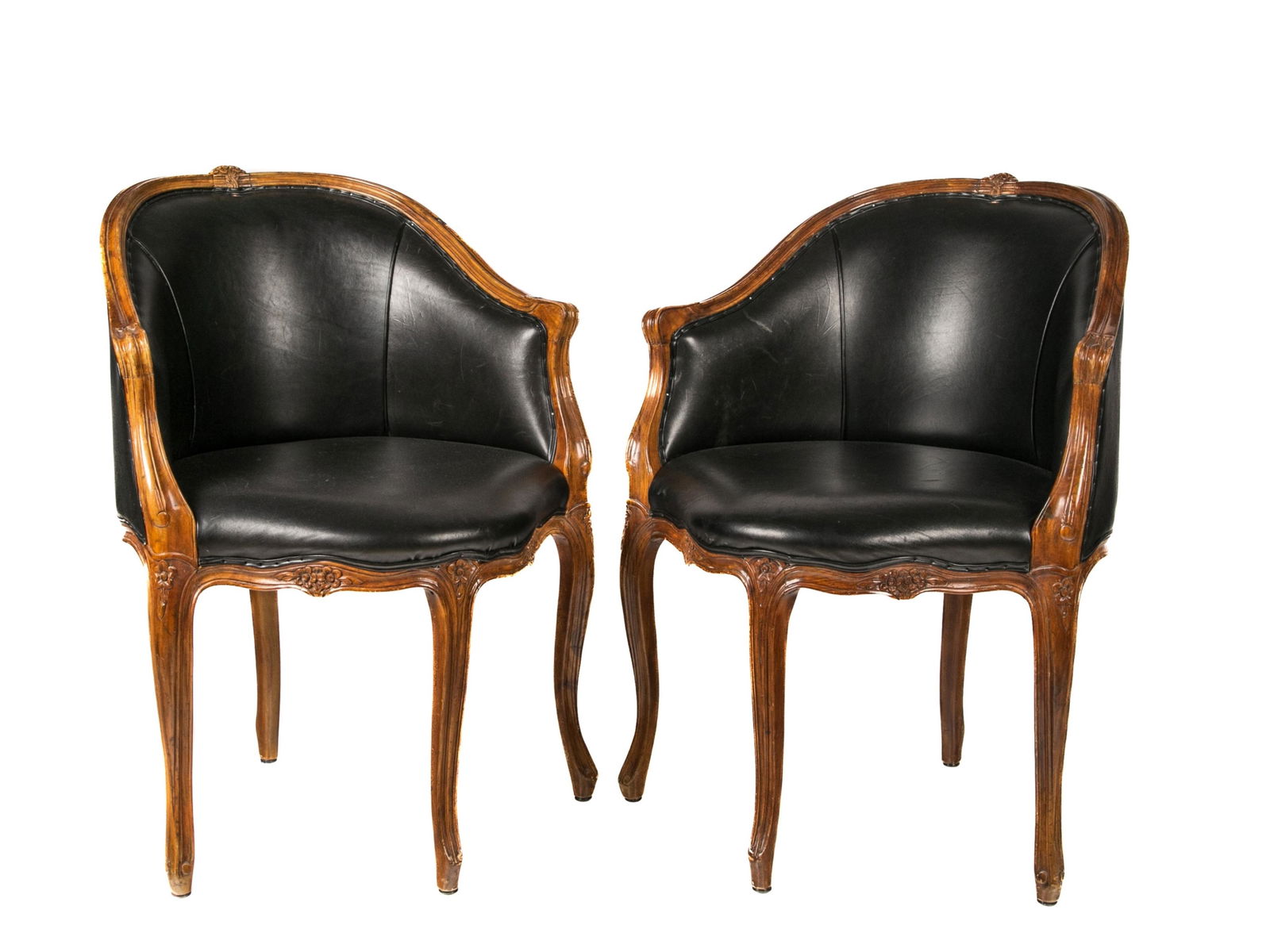 PAIR OF FRENCH BLACK LEATHER UPHOLSTERED CHAIRS (1 of 6)