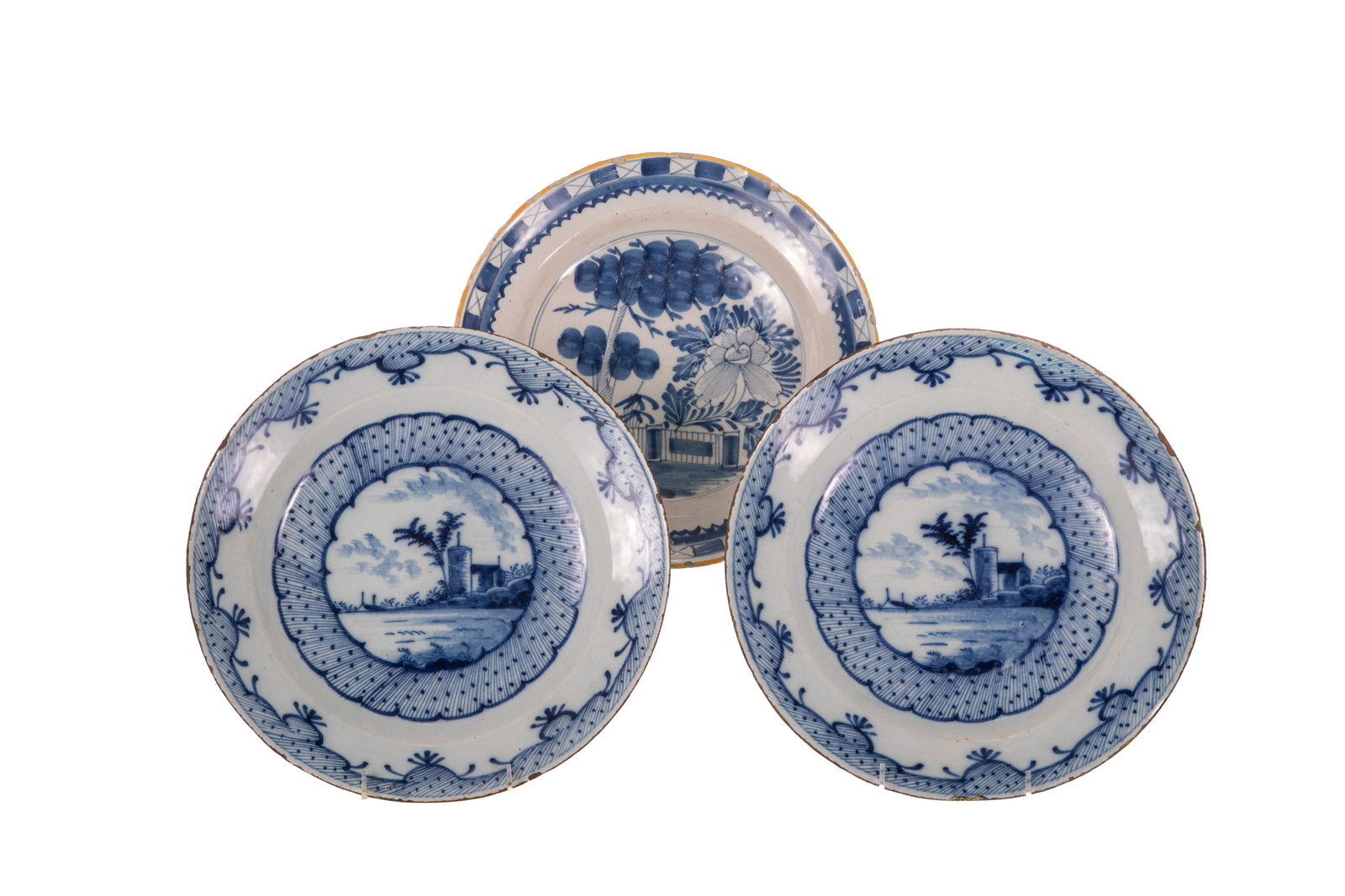 THREE DELFTWARE BLUE & WHITE CHARGERS (1 of 3)