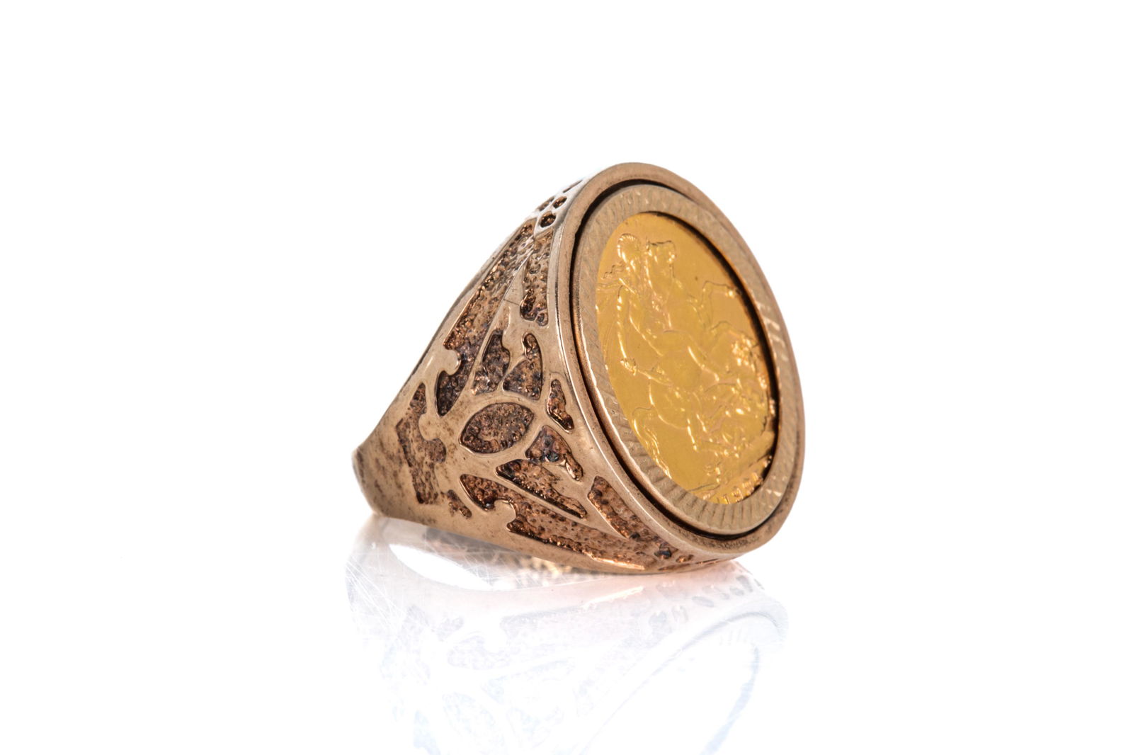 22K GOLD SOVEREIGN COIN SET IN 9K GOLD RING, 20g (1 of 5)